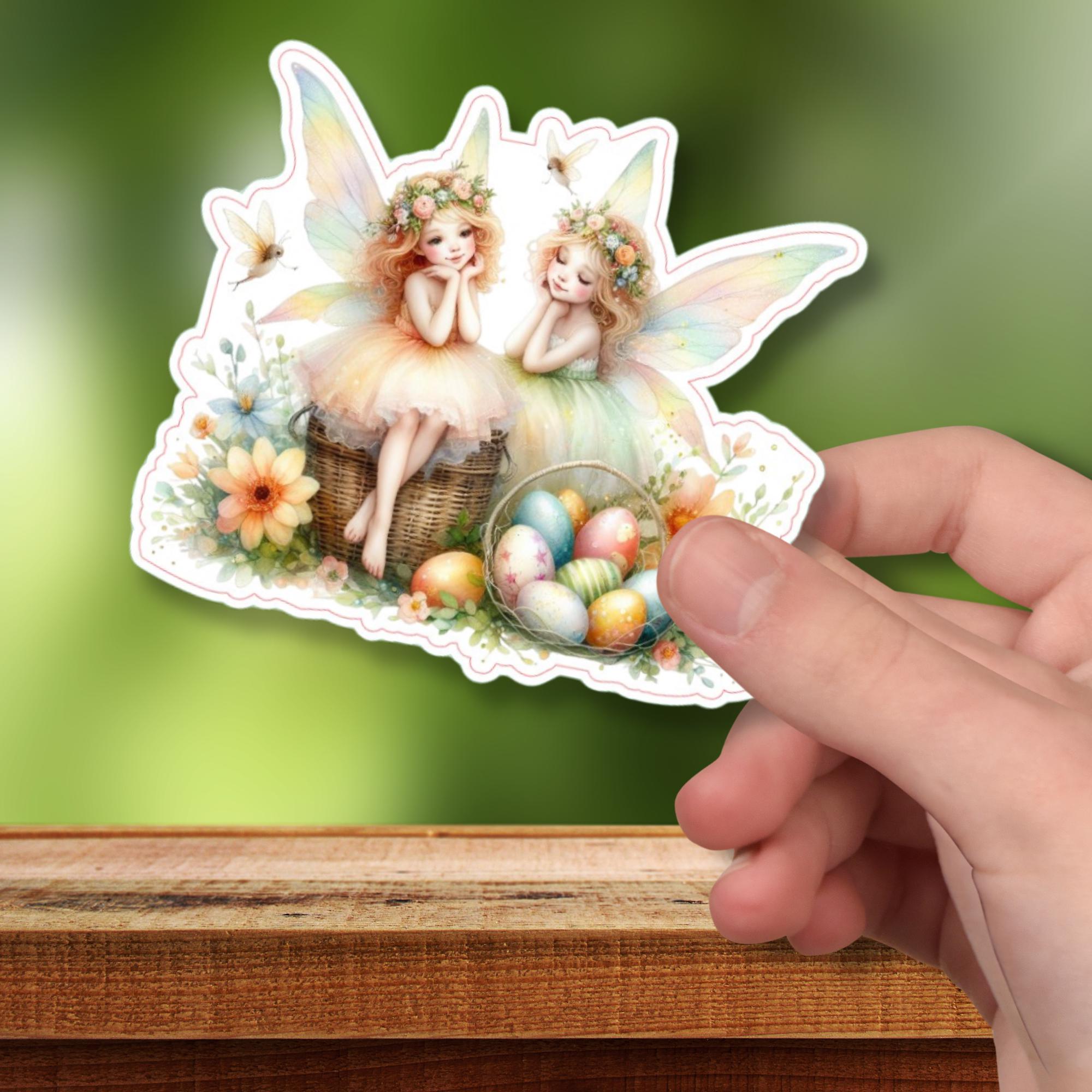 Aufkleber Ostern großer 8 cm Sticker Feen Fantasy Deko Geschenkaufkleber romantisch - zur Auswahl in Weiß oder Transparent  #SEG8