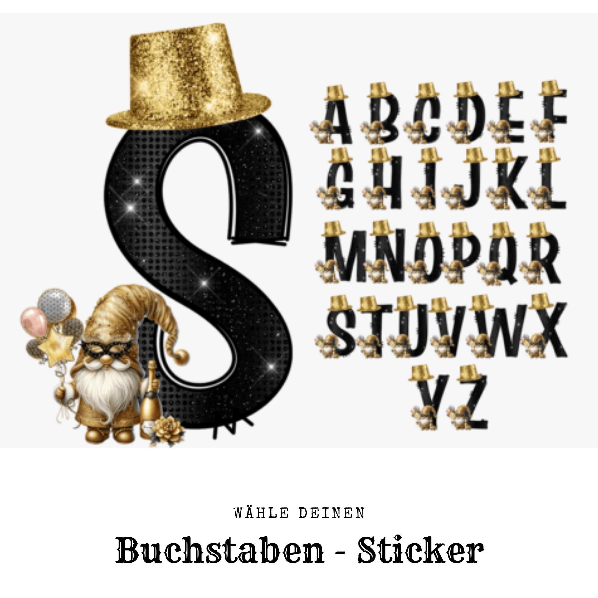 Großer Aufkleber, ABC Sticker, Silvester, Happy New Year, goldene Wichtel, zur Auswahl in Weiß oder Transparent  #SEG8
