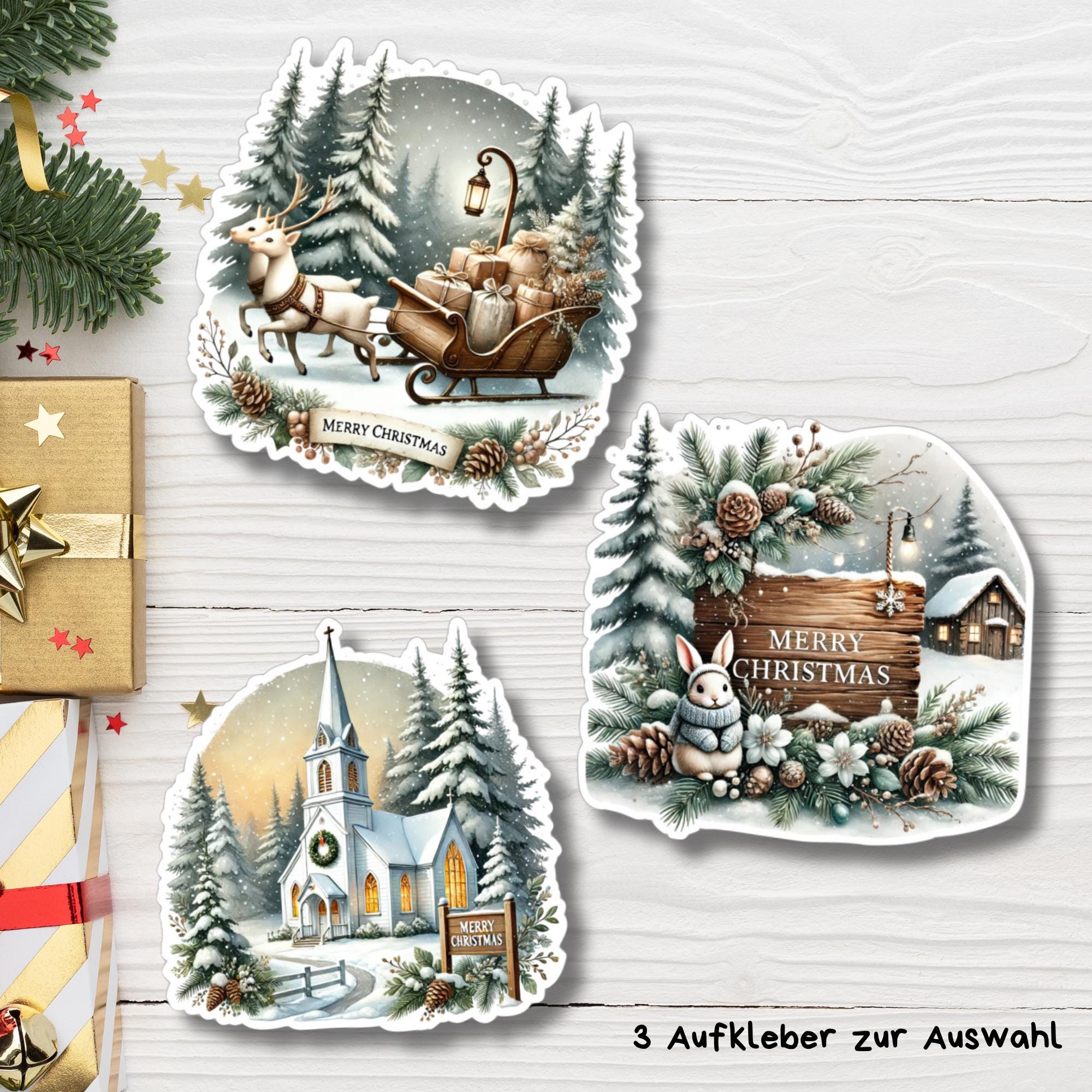 Aufkleber, große Sticker zu Weihnachten und Advent - 3 Aufkleber zur Auswahl in Weiß oder Transparent #SEG8 Aufkleber, große Sticker zu Weihnachten und Advent - 3 Aufkleber zur Auswahl in Weiß oder Transparent #SEG8