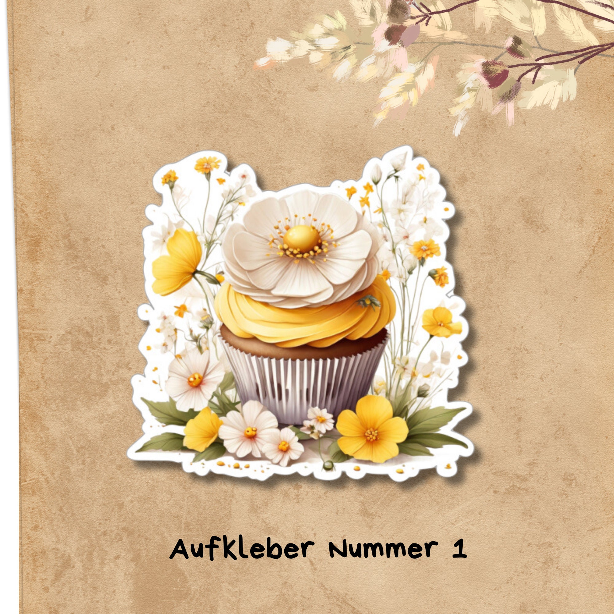Großer Aufkleber "Blüten Cupcake" großer Koffer Sticker, Kofferaufkleber  - 3 Aufkleber zur Auswahl in Weiß oder Transparent  #SEG8
