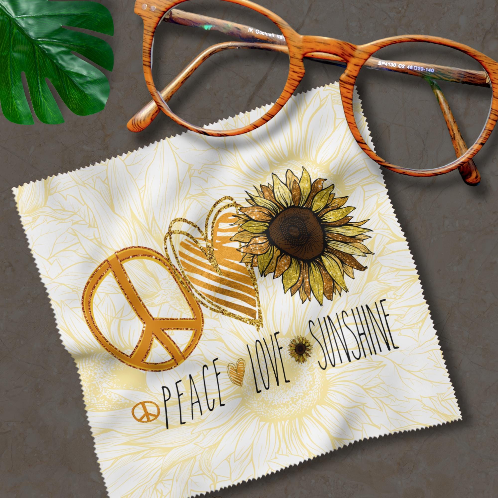 Brillenputztuch Sonnenblume Geschenk Peace bedrucktes Mikrofasertuch für Brillen Displays Mitbringsel Freundin Geschenkidee Mama #MO16