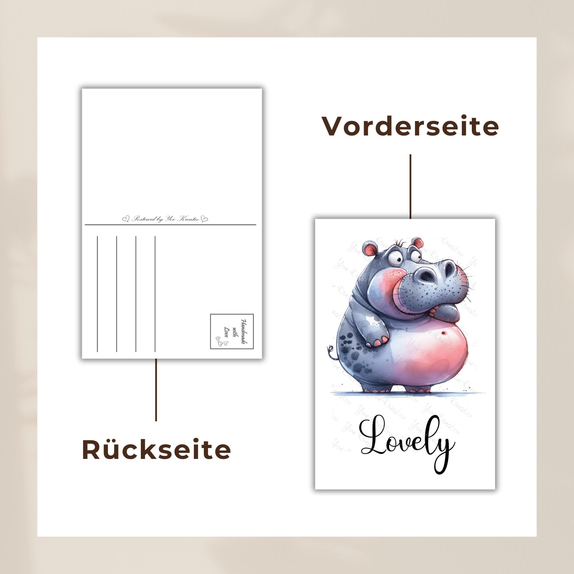 Postkarte Nilpferd Grußkarte Karte Geburtstag Freundin Gutschein Mitbringsel Nilpferd Fan I Crazy, Funny, Lovely I #PHO