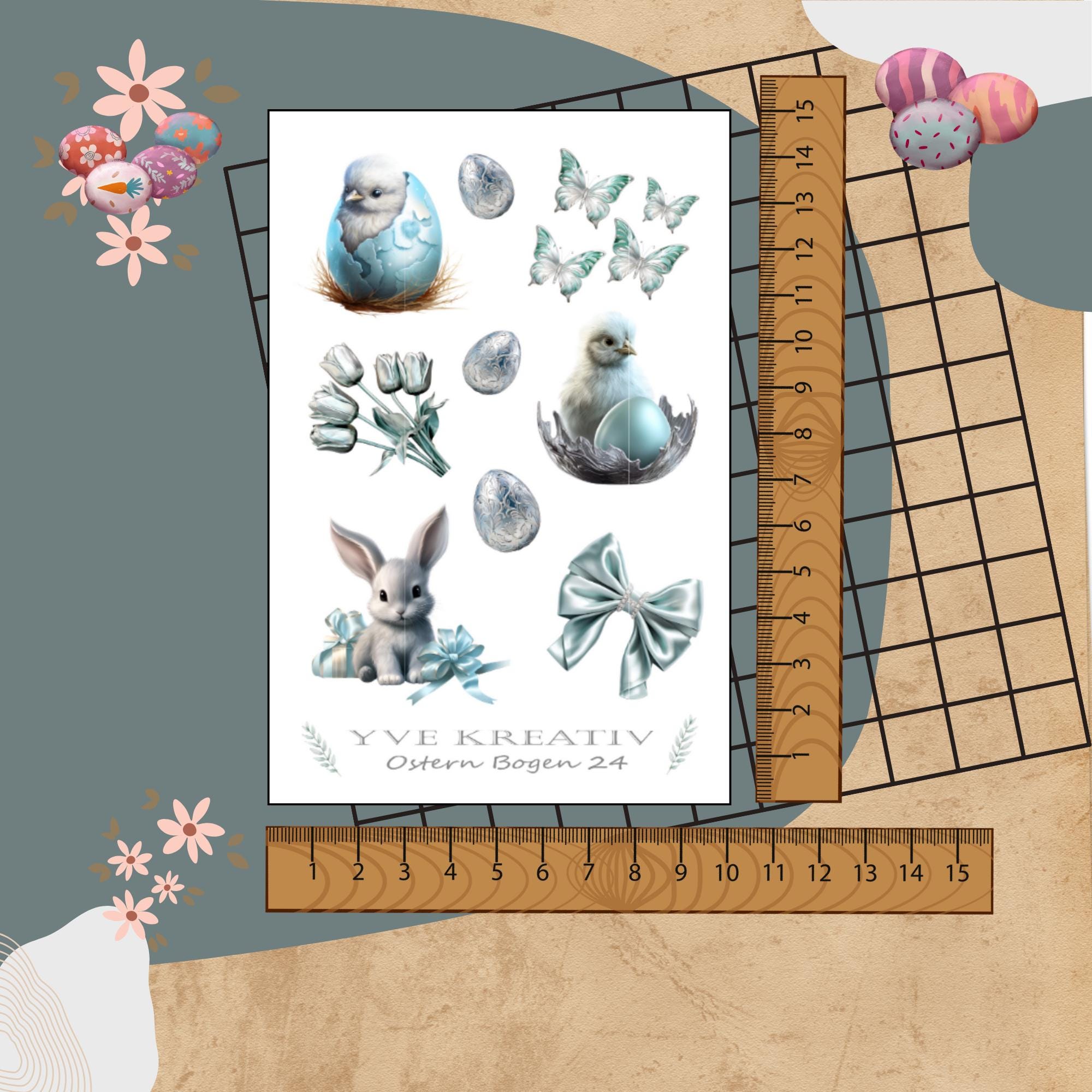 Sticker Bogen " Ostern - niedliche Häschen " | Sticker Set - Aufkleber 3 Stickerbogen zur Auswahl in Weiß - Transparent - Matt - Glanz #SBA6