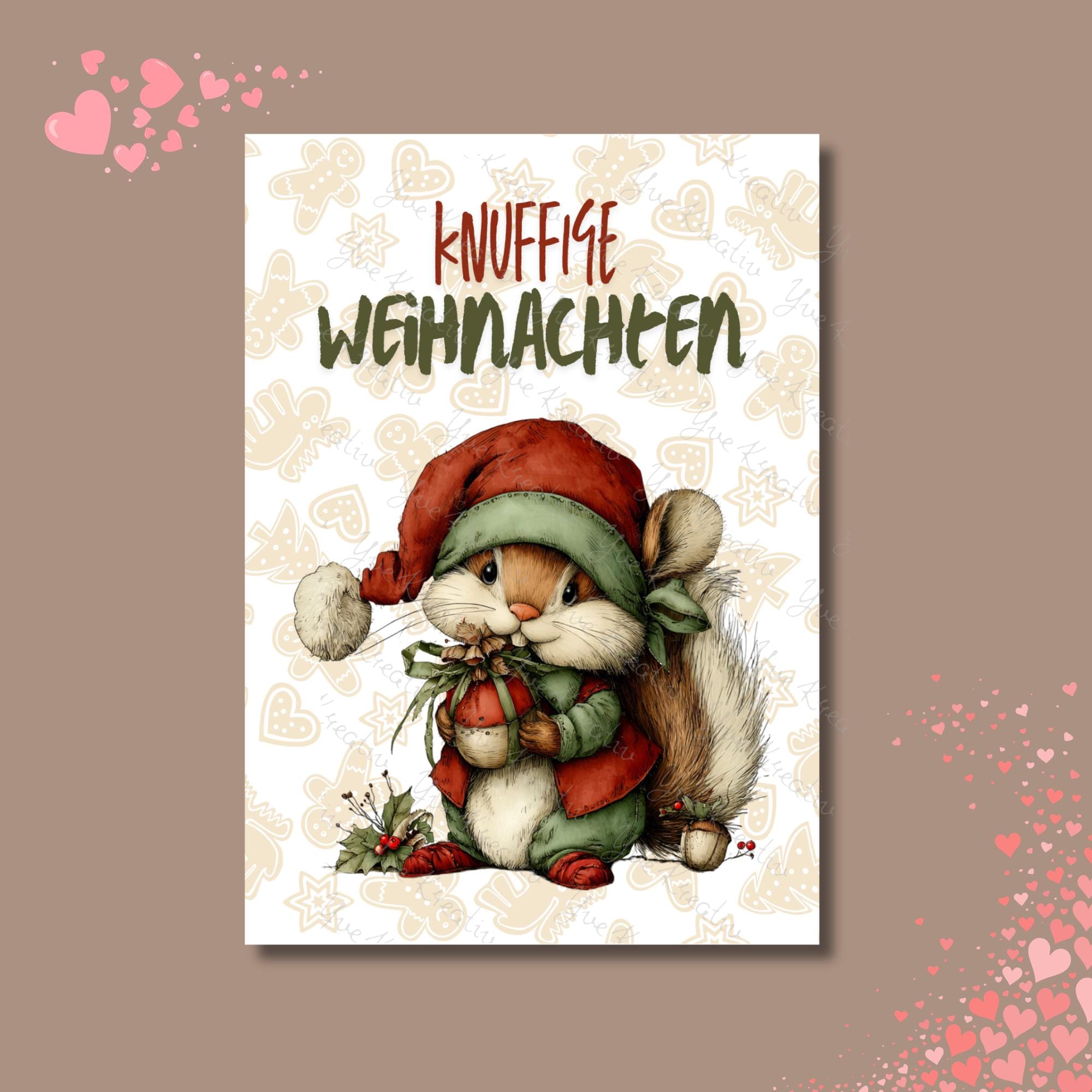 Postkarte Knuffige Weihnachten Eichhörnchen Grußkarte Karte zu Weihnachten Weihnachtskarte Geschenkkarte Leinenstruktur Karte A6 #PWE185