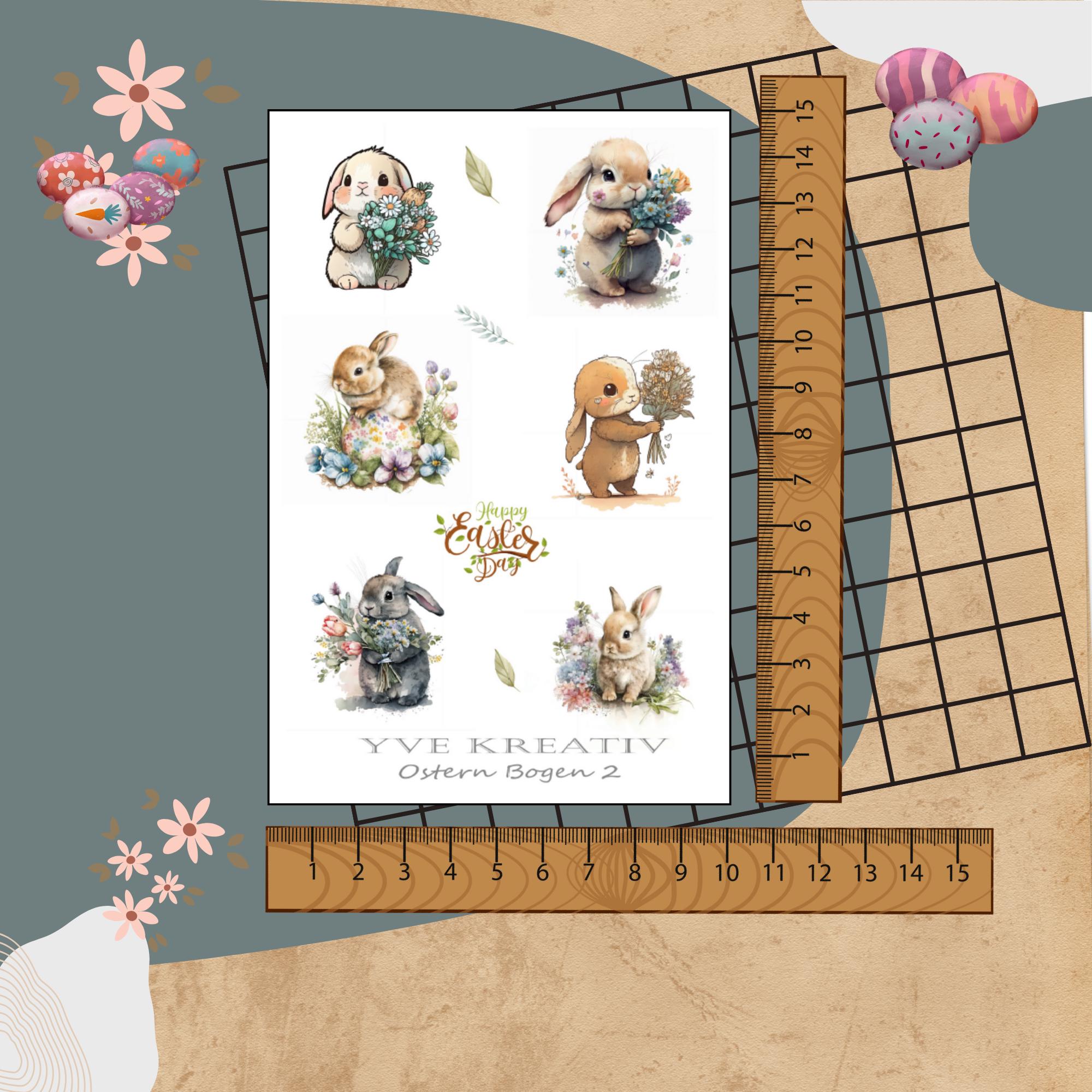 Sticker Bogen " Ostern - niedliche Häschen " | Sticker Set - Aufkleber 3 Stickerbogen zur Auswahl in Weiß - Transparent - Matt - Glanz #SBA6