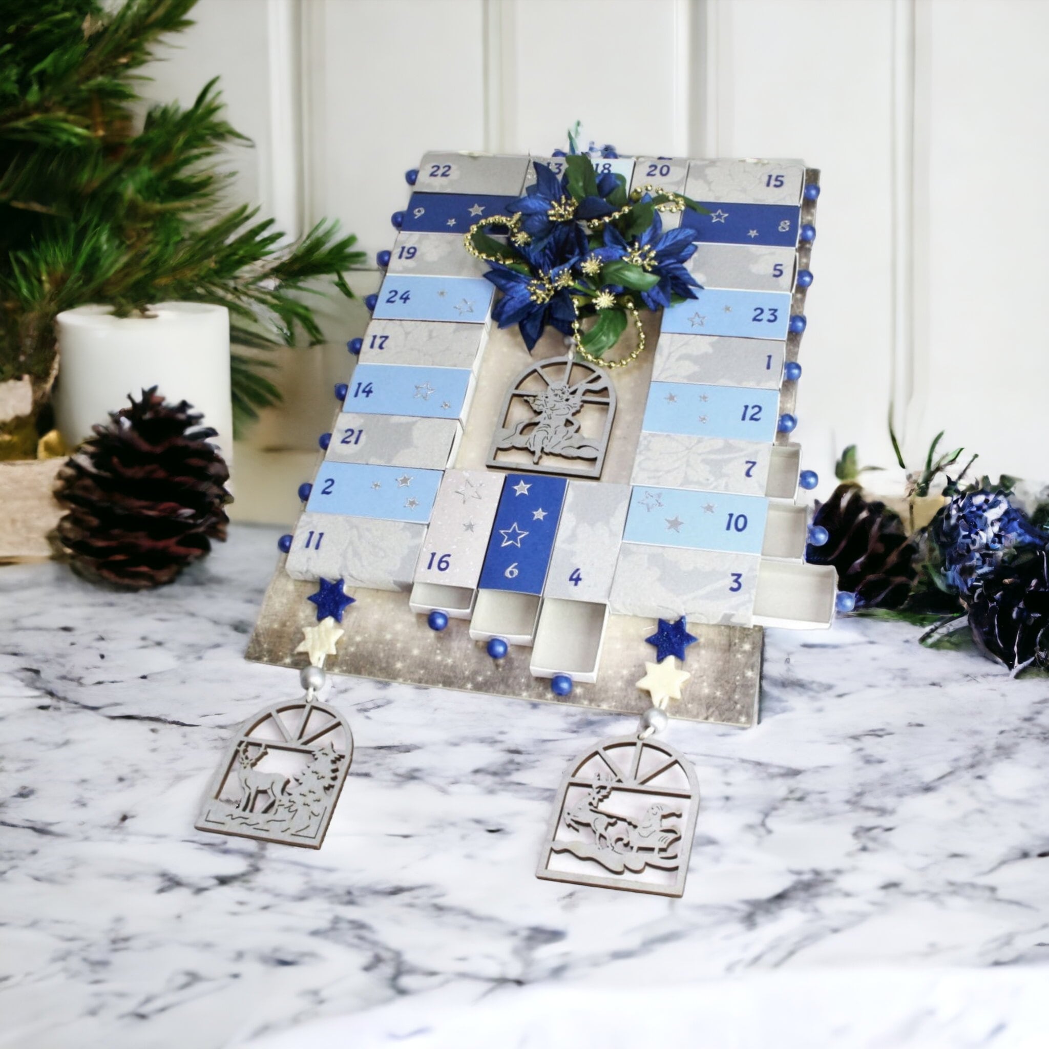 Adventskalender aus Streichholzschachteln / Weihnachtsbild / x-mas zum Befüllen