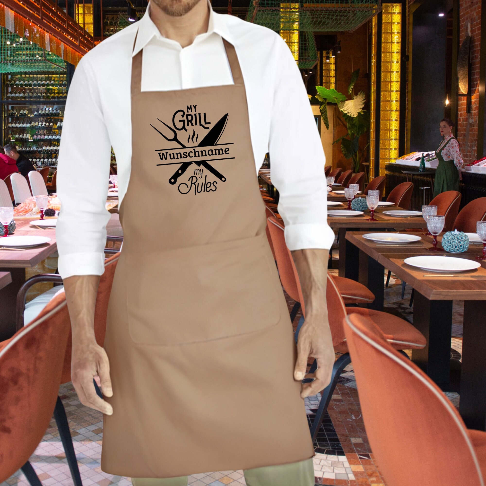 Schürze mit Namen personalisierbar, Grillschürze, Küchenschürze, Kochschürze für Mann, Vater Geschenk, Vatertag  #1648361456