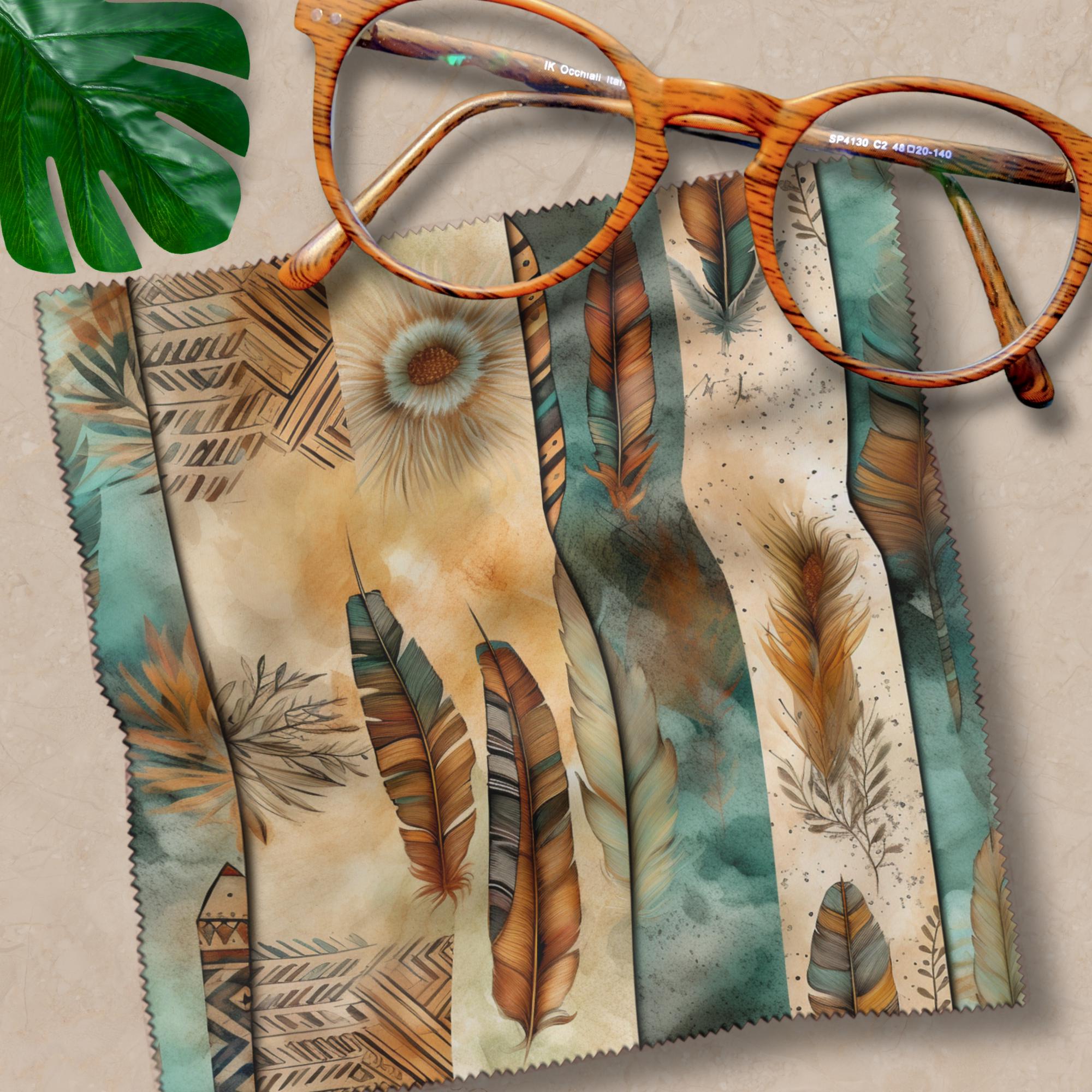 Brillenputztuch Federn Boho Geschenk für Sie Mitbringsel Freundin Mikrofasertuch für Sonnenbrille Display Handy Glasreinigung #AL55