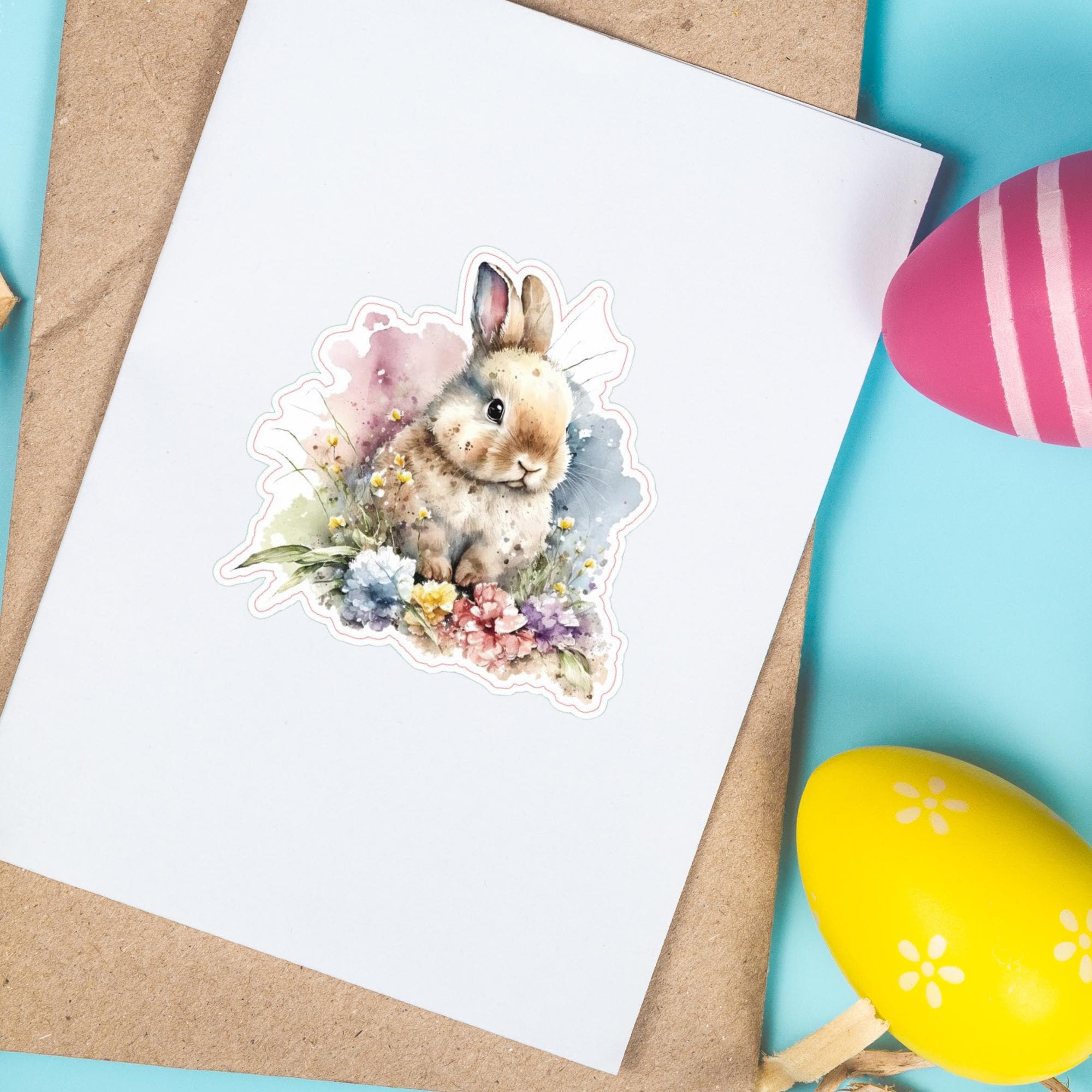 Aufkleber Ostern großer 8 cm Sticker niedliches Häschen Deko Hase Geschenkaufkleber Osterhase - zur Auswahl in Weiß oder Transparent  #SEG8