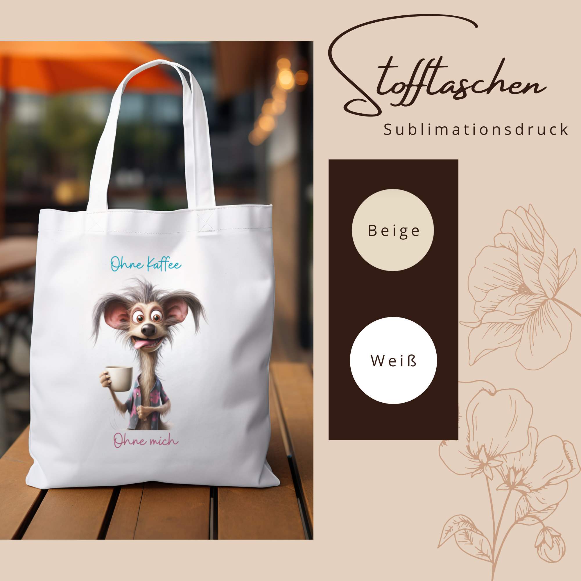Stofftasche lustiger Hund Stoffbeutel Einkaufstasche Tragetasche Crazy Coffee Dogs Geschenk Kaffeetrinker Mitbringsel  #STSUB