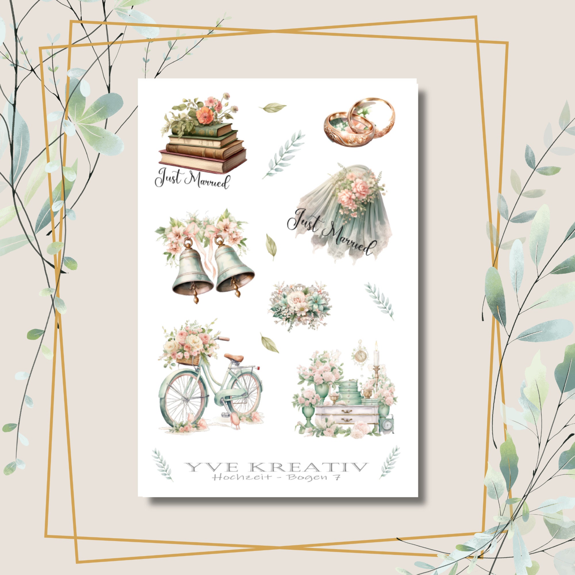 Sticker Bogen " Hochzeit " | Sticker Set - Aufkleber Stickerbogen zur Auswahl in Weiß - Transparent - Matt - Glanz  #SBA6