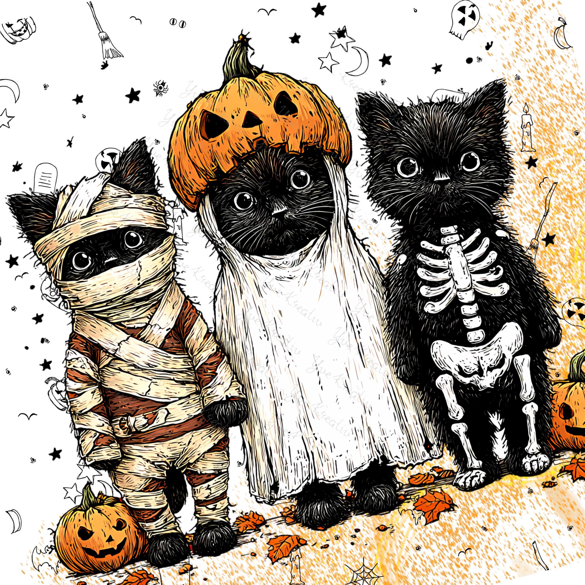Brillenputztuch Halloween schwarze Katzen bedrucktes Tuch für Sonnenbrille Displays Handy Geschenk Herbst Mitbringsel Katzenbesitzer #SA12