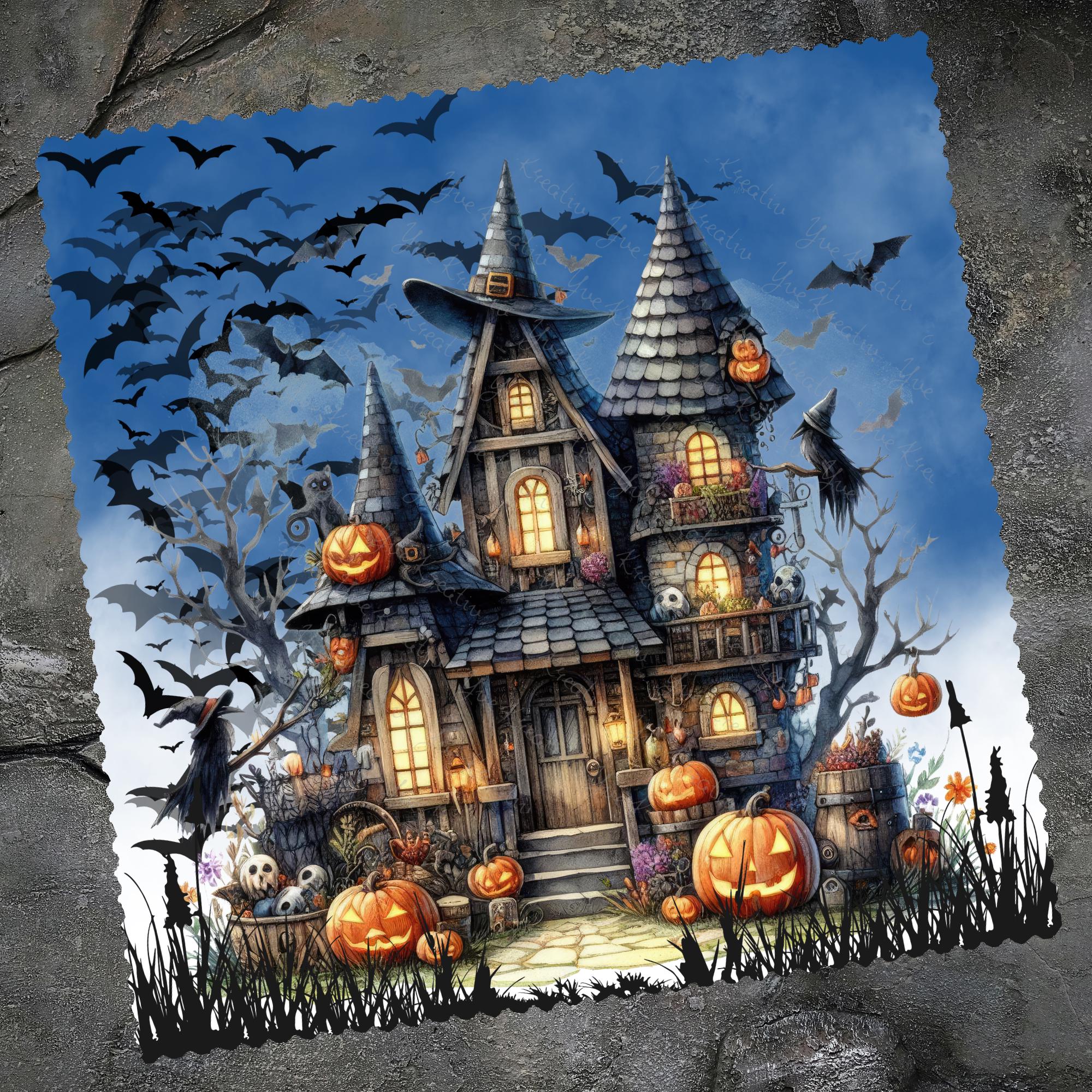 Brillenputztuch Geisterschloss bedrucktes Mikrofasertuch für Sonnenbrille Displays Handy Herbst Geschenk Halloween Mitbringsel #SA4