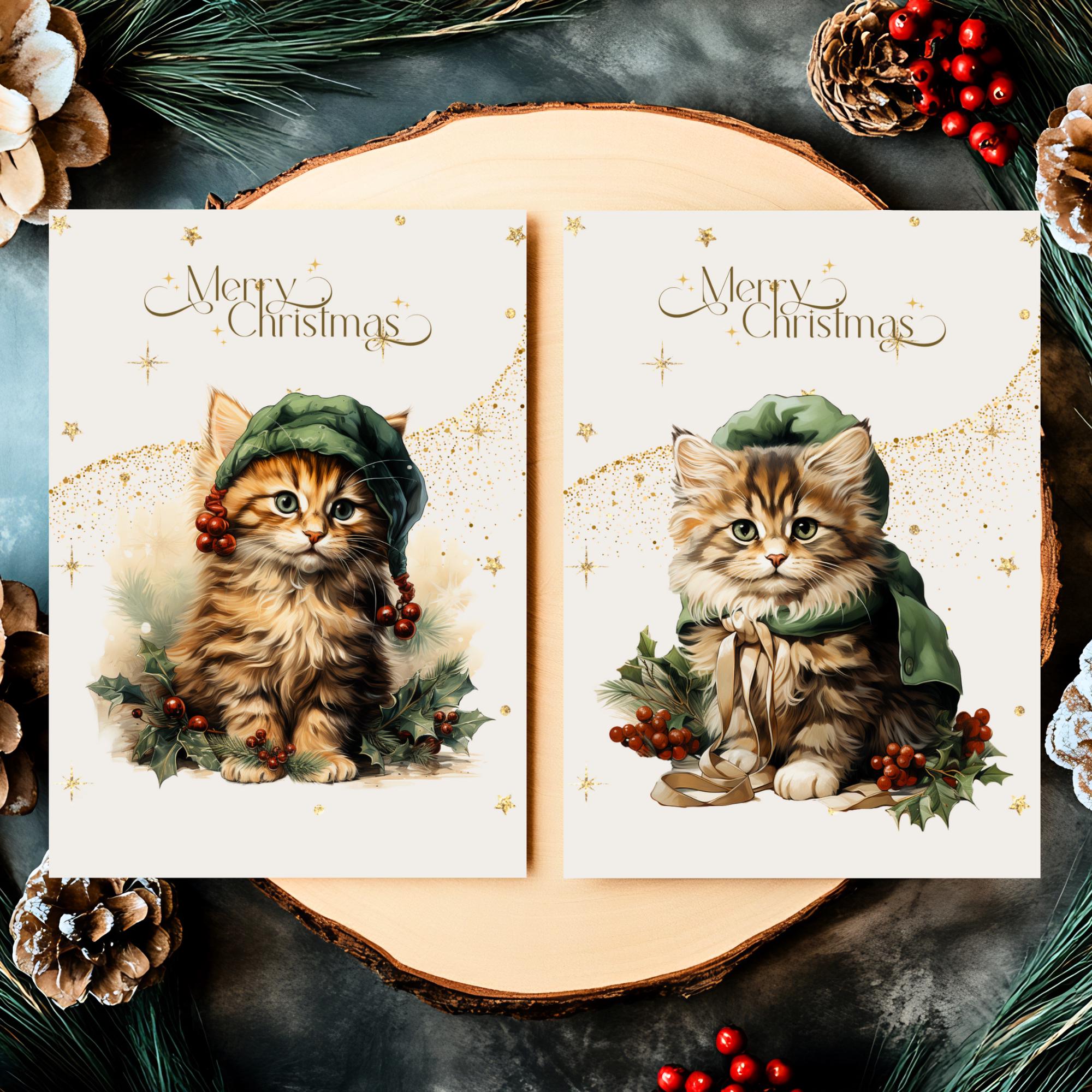 Weihnachtskarte Katze, 2 Kartenmotive zur Auswahl, Postkarte, Geschenkkarte, Weihnachtsgruß, Grußkarte Weihnachten  #PLS