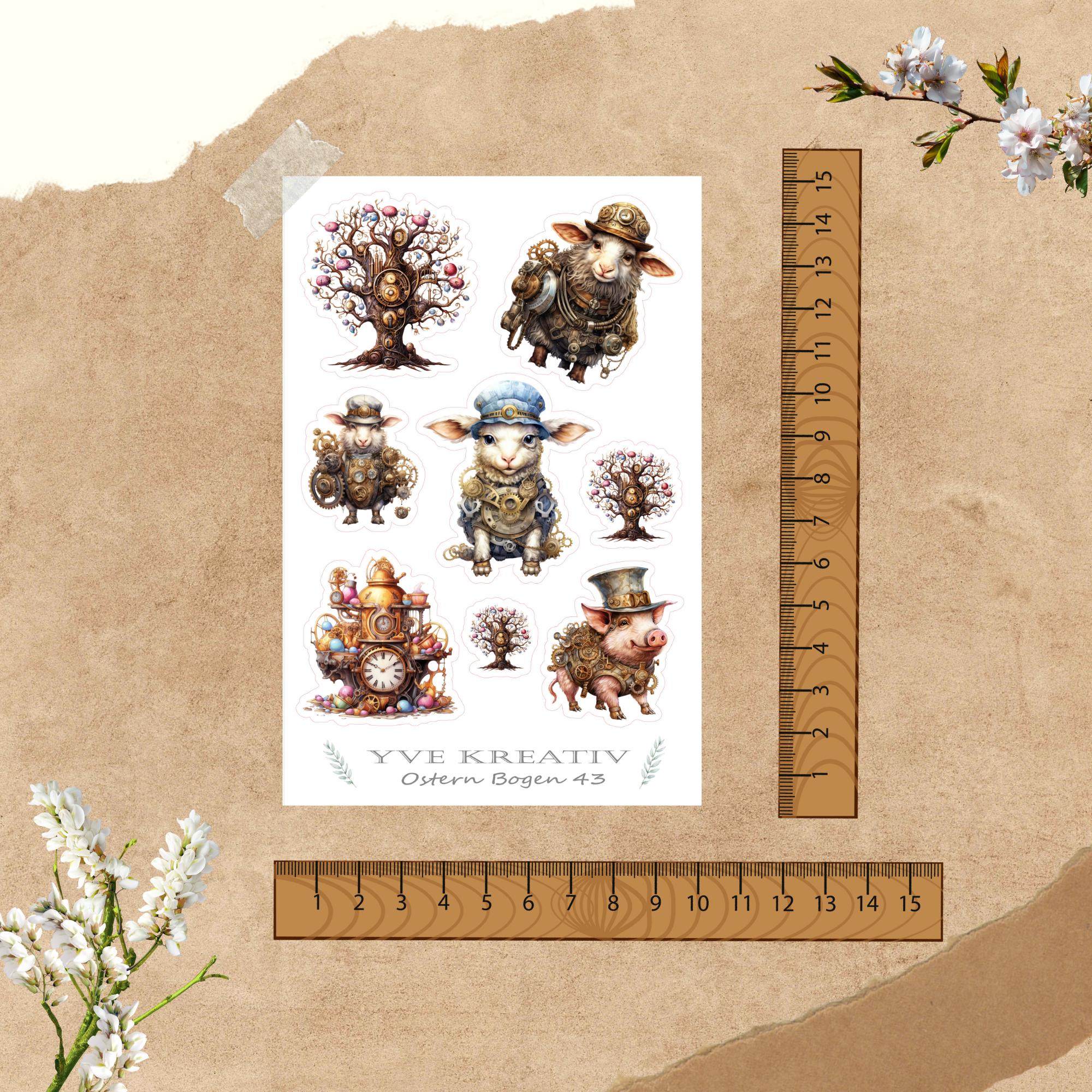 Sticker Bogen Aufkleber "Ostern Steampunk" | Sticker Set - 4 Stickerbogen zur Auswahl in Weiß - Transparent - Matt - Glanz #SBA6 Sticker Bogen Aufkleber "Ostern Steampunk" | Sticker Set - 4 Stickerbogen zur Auswahl in Weiß - Transparent - Matt - Glanz #SBA6