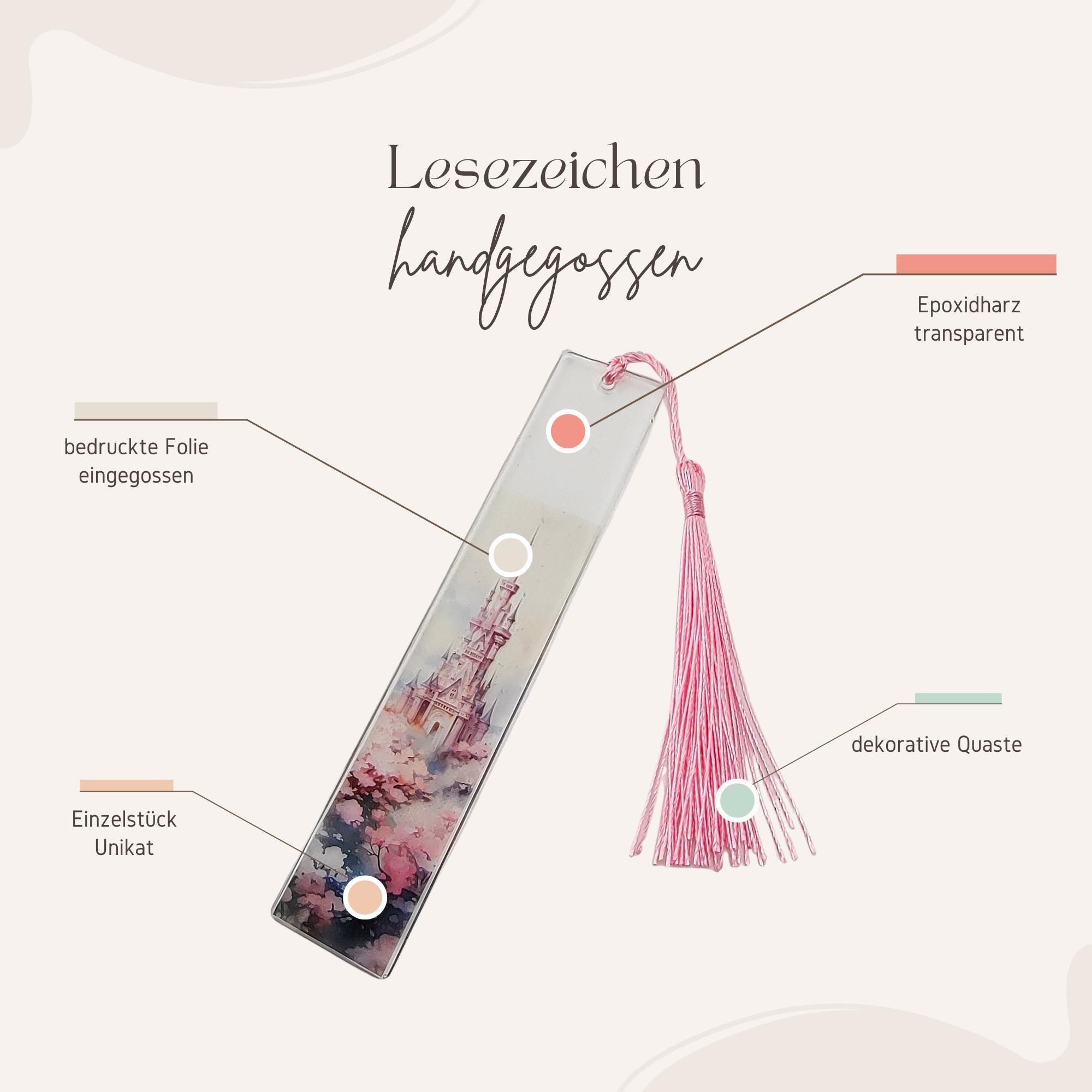 Lesezeichen aus Epoxidharz Märchenschloss Geschenk Geburtstag Mitbringsel zum Buchgeschenk Geschenkidee Buchzeichen transparent #LEEPOX