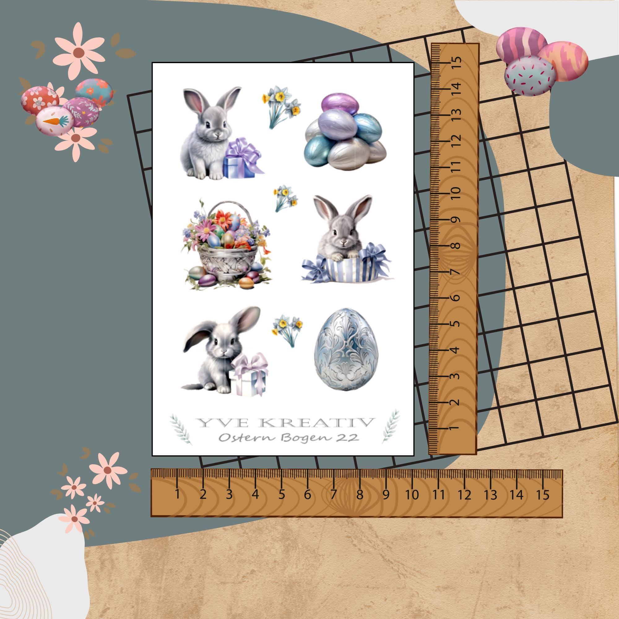 Sticker Bogen " Ostern - niedliche Häschen " | Sticker Set - Aufkleber 3 Stickerbogen zur Auswahl in Weiß - Transparent - Matt - Glanz #SBA6