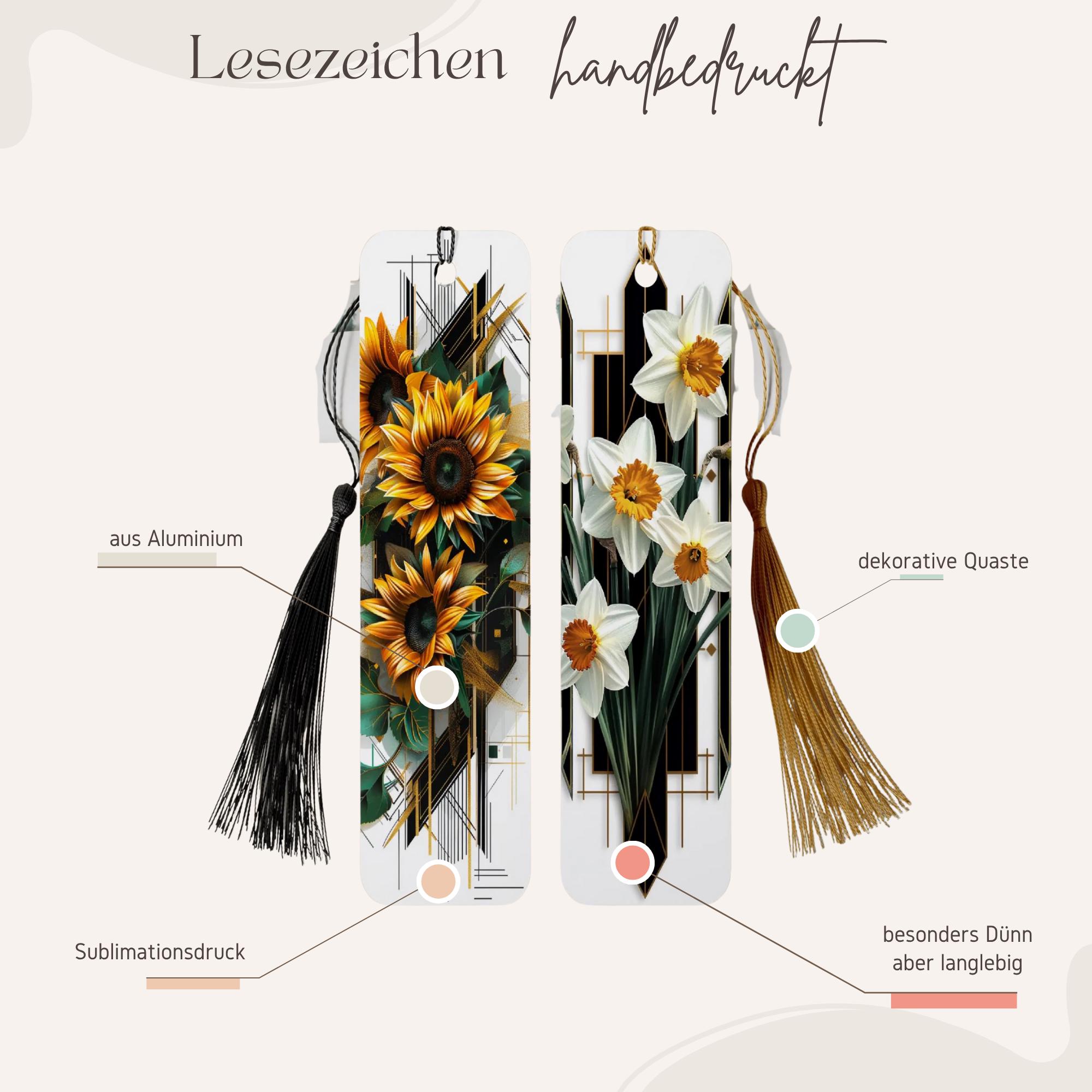 Lesezeichen aus Metall Geschenk Freundin Bücherzeichen Narzissen Mitbringsel Mama Bookmark Sonnenblume - 2 Motive zur Auswahl  #LEALU