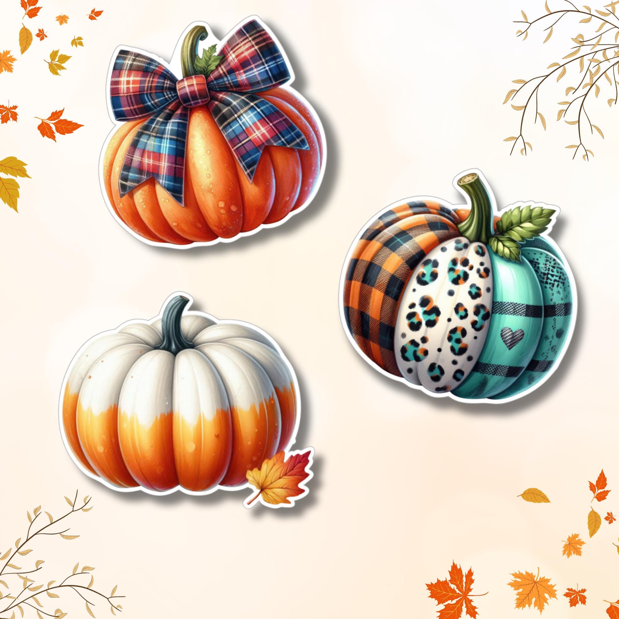 Kürbis Aufkleber Halloween Sticker großer Geschenkaufkleber Herbst Koffersticker - 3 Aufkleber zur Auswahl in Weiß oder Transparent  #SEG8