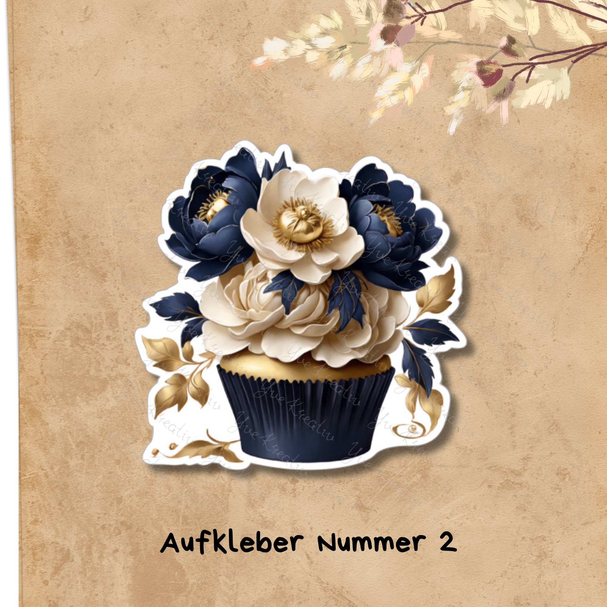 Großer Aufkleber "Blüten Cupcake" großer Koffer Sticker, Kofferaufkleber  - 3 Aufkleber zur Auswahl in Weiß oder Transparent  #SEG8