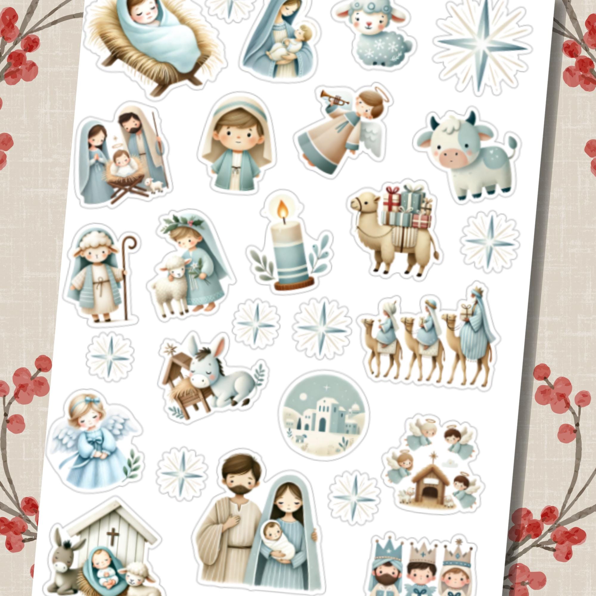 Weihnachtsaufkleber Stickerbogen 16x24 cm "Weihnachten Krippe" |  Aufkleber Sticker zur Auswahl in Weiß - Transparent - Matt - Glanz  #SBA5