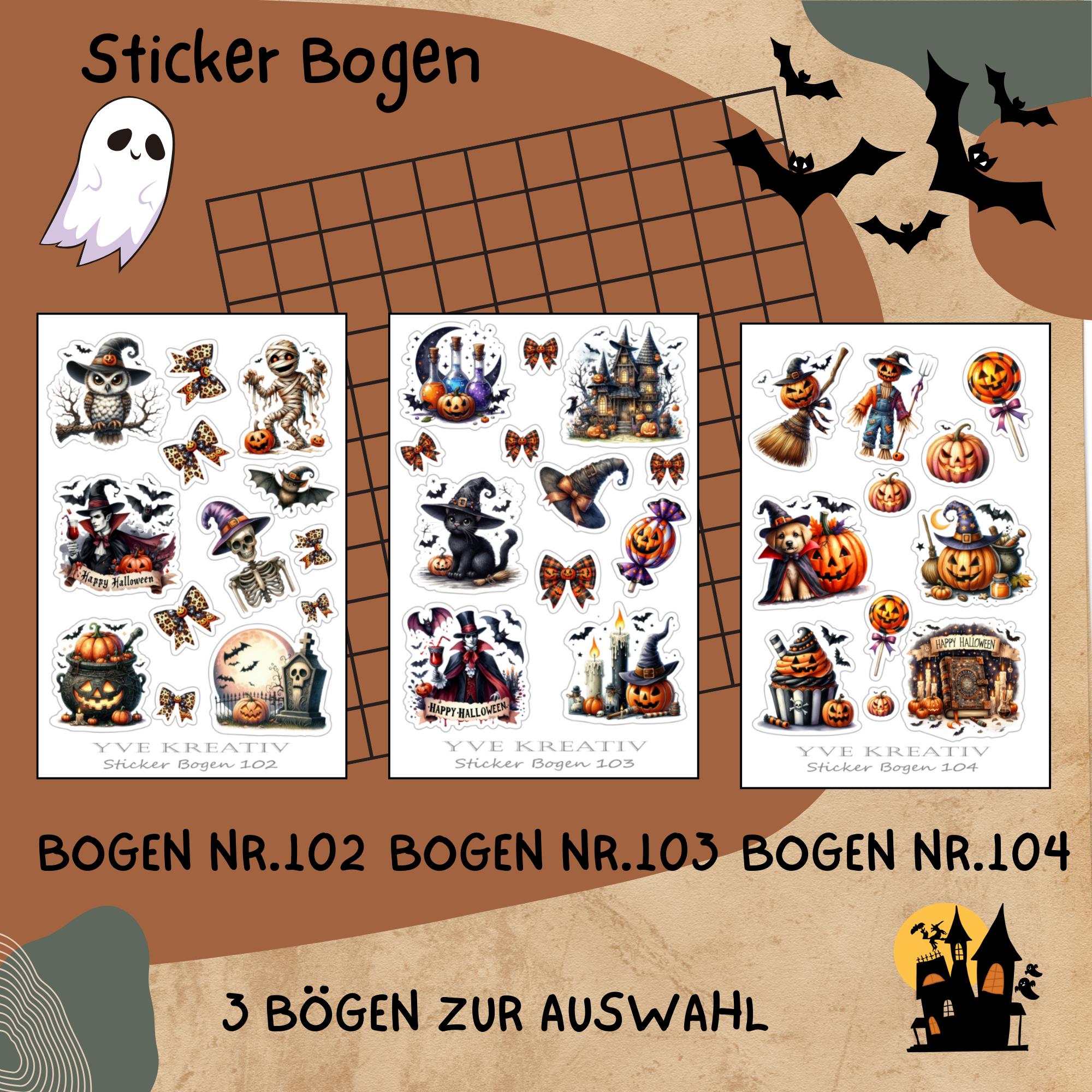 Halloween Sticker Bogen, Grusel Aufkleber, Kürbis und Vampire Set, 3 Stickerbogen zur Auswahl in Weiß - Transparent - Matt - Glanz  #SBA6