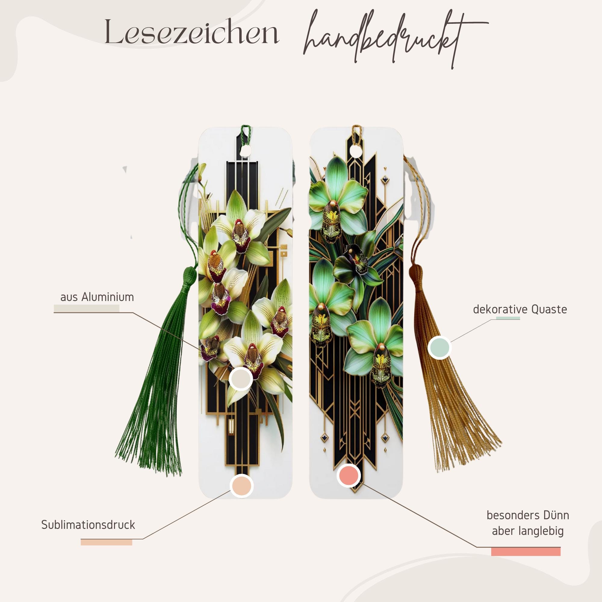 Lesezeichen aus Metall Orchideen Geschenk Freundin Bücherzeichen Mitbringsel Mama Bookmark Art déco Stil - 2 Motive zur Auswahl  #LEALU