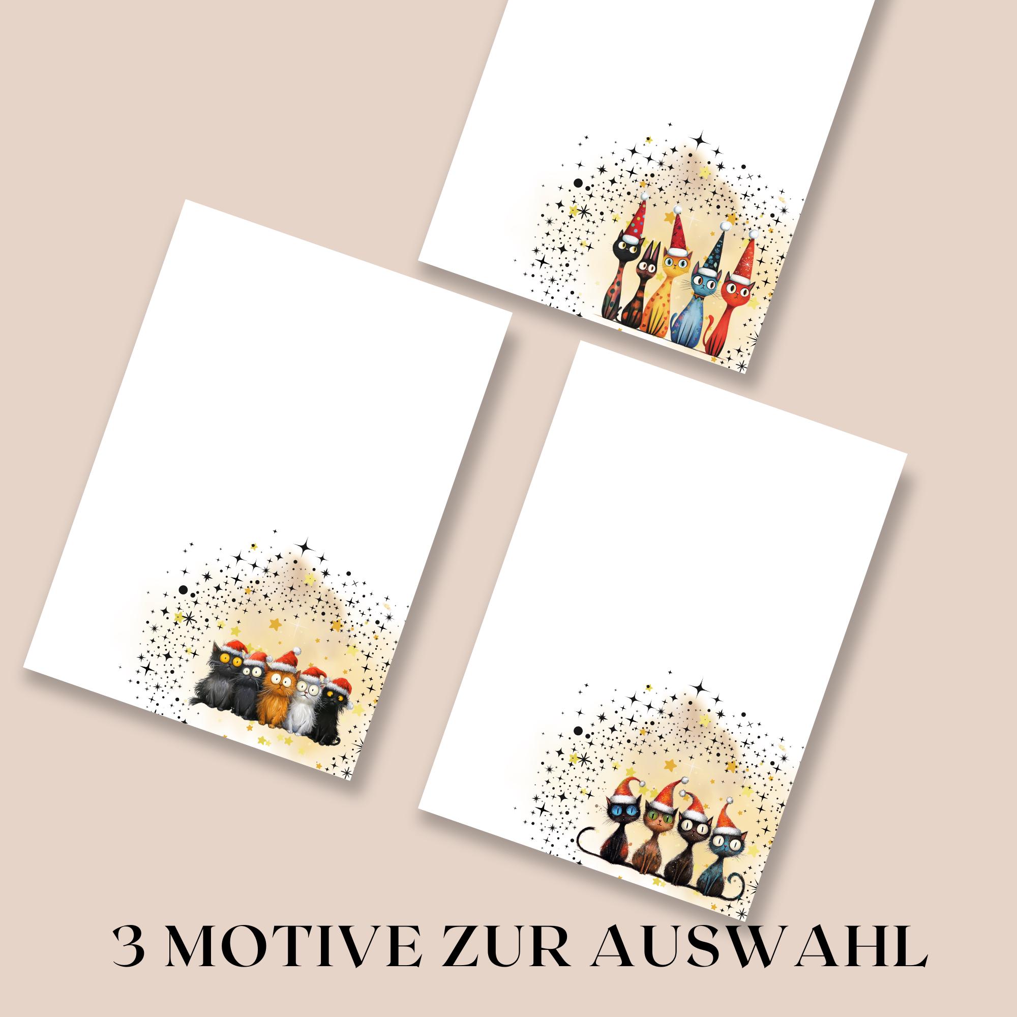 Notizblock 50 Zettel, 3 Katzen Weihnachten Motive zur Auswahl, A6 Block Schreibblock Zettelblock Abreisblock mit Leimbindung  #A6K50