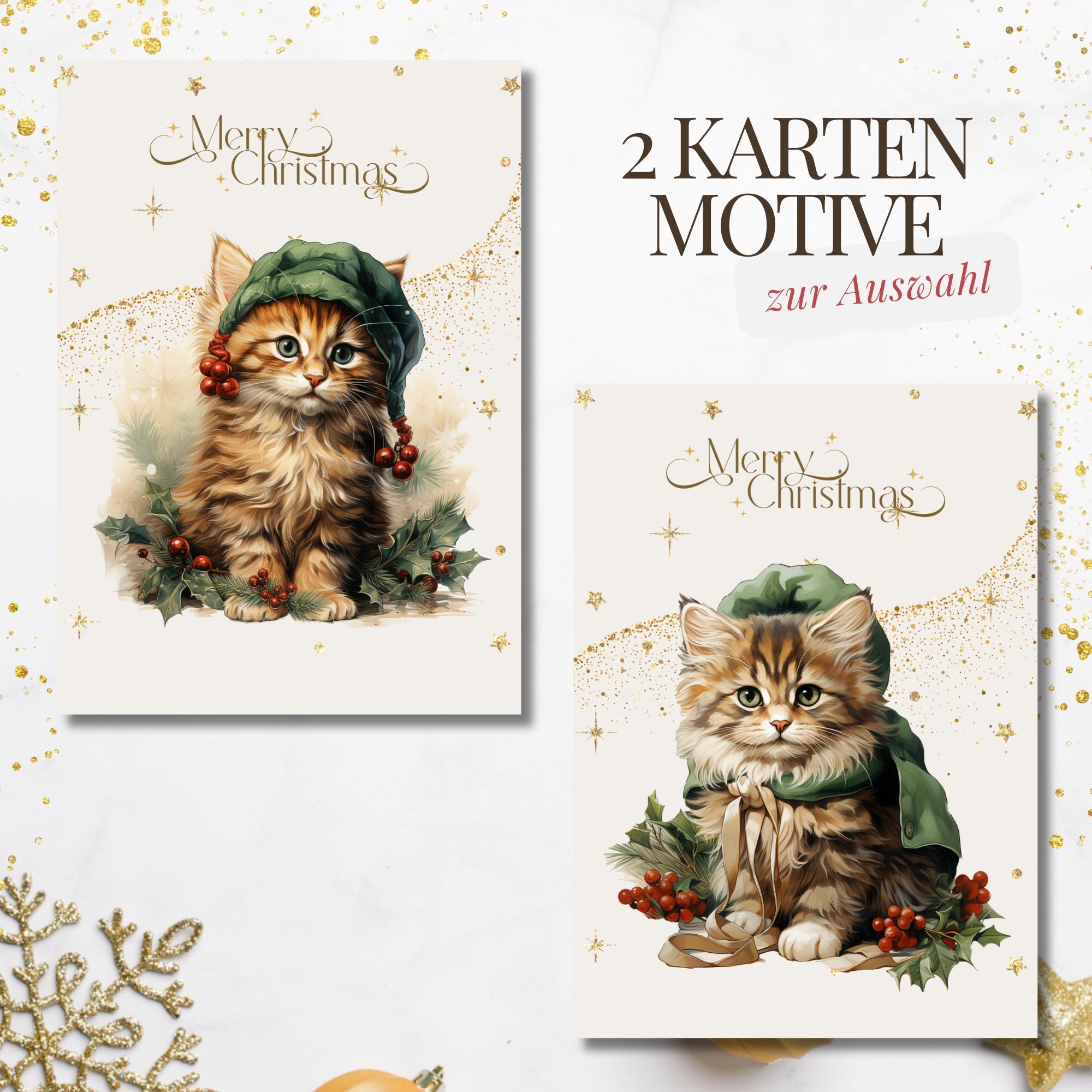 Weihnachtskarte Katze, 2 Kartenmotive zur Auswahl, Postkarte, Geschenkkarte, Weihnachtsgruß, Grußkarte Weihnachten  #PLS