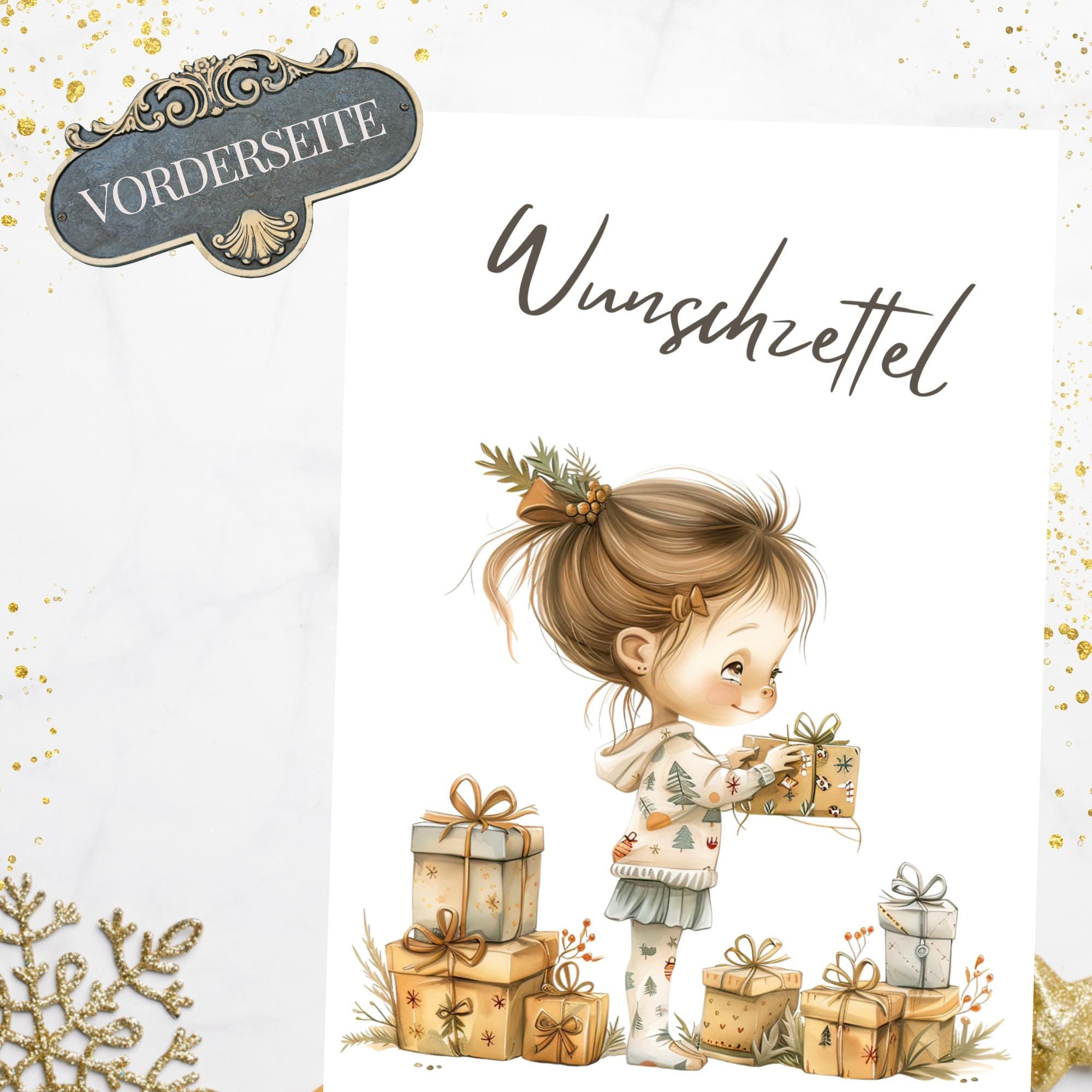 Wunschzettel Postkarte personalisiert mit Namen, Karte zu Weihnachten Wunschliste auf DIN A6 Karton mit Leinenstruktur  #WZLS