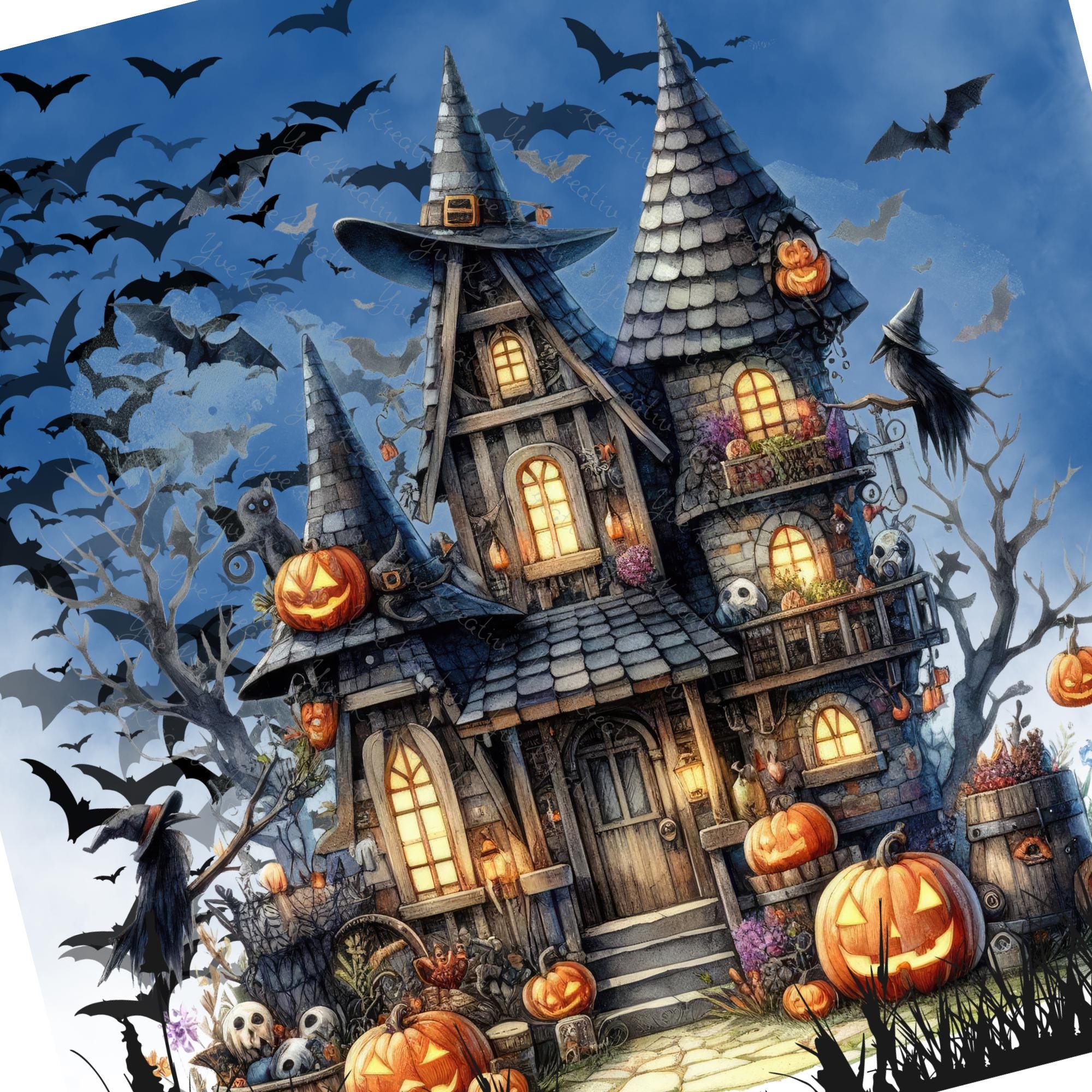 Brillenputztuch Geisterschloss bedrucktes Mikrofasertuch für Sonnenbrille Displays Handy Herbst Geschenk Halloween Mitbringsel #SA4