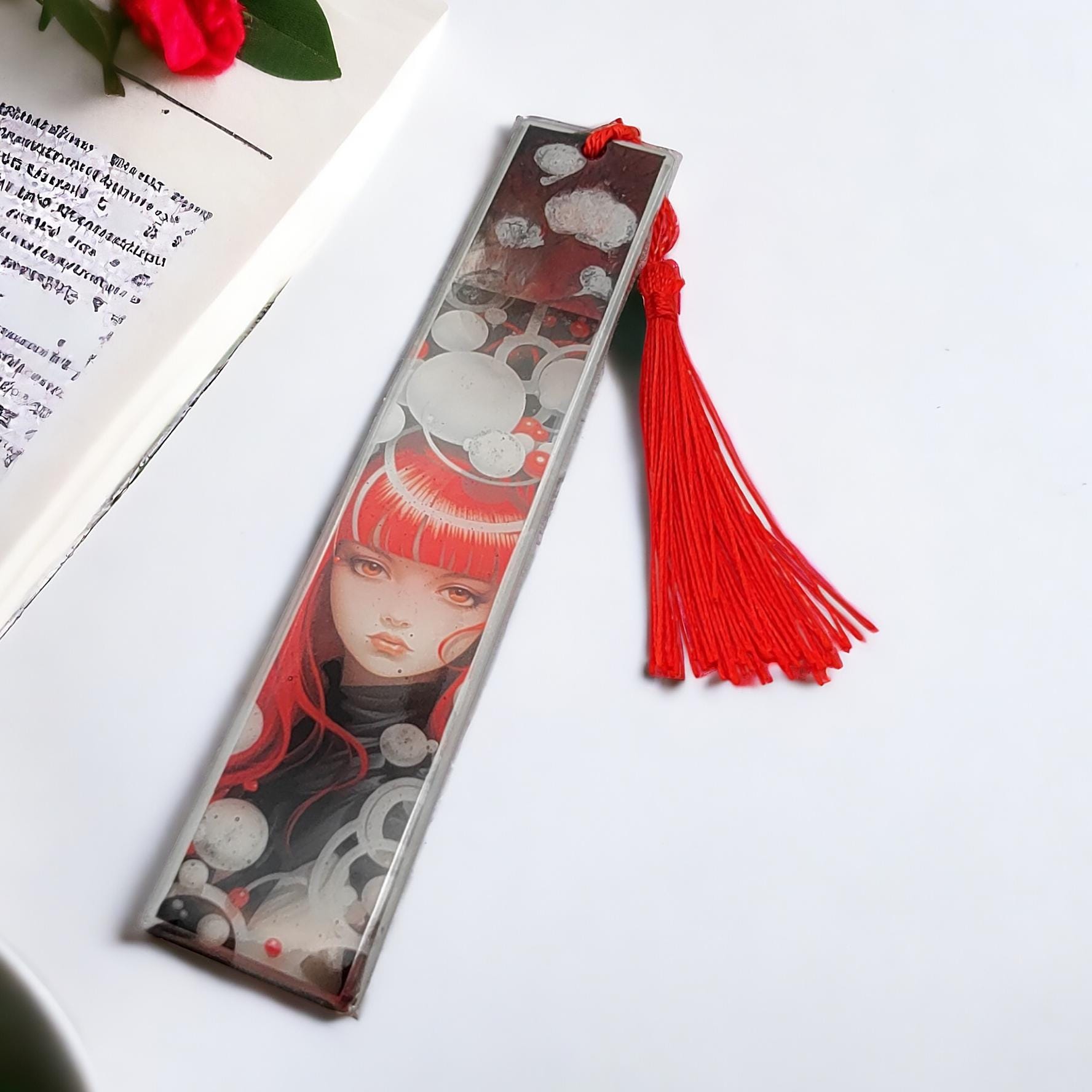 Lesezeichen aus Epoxidharz Geschenk Geburtstag Motiv Red Girl transparent durchsichtig #LEEPOX