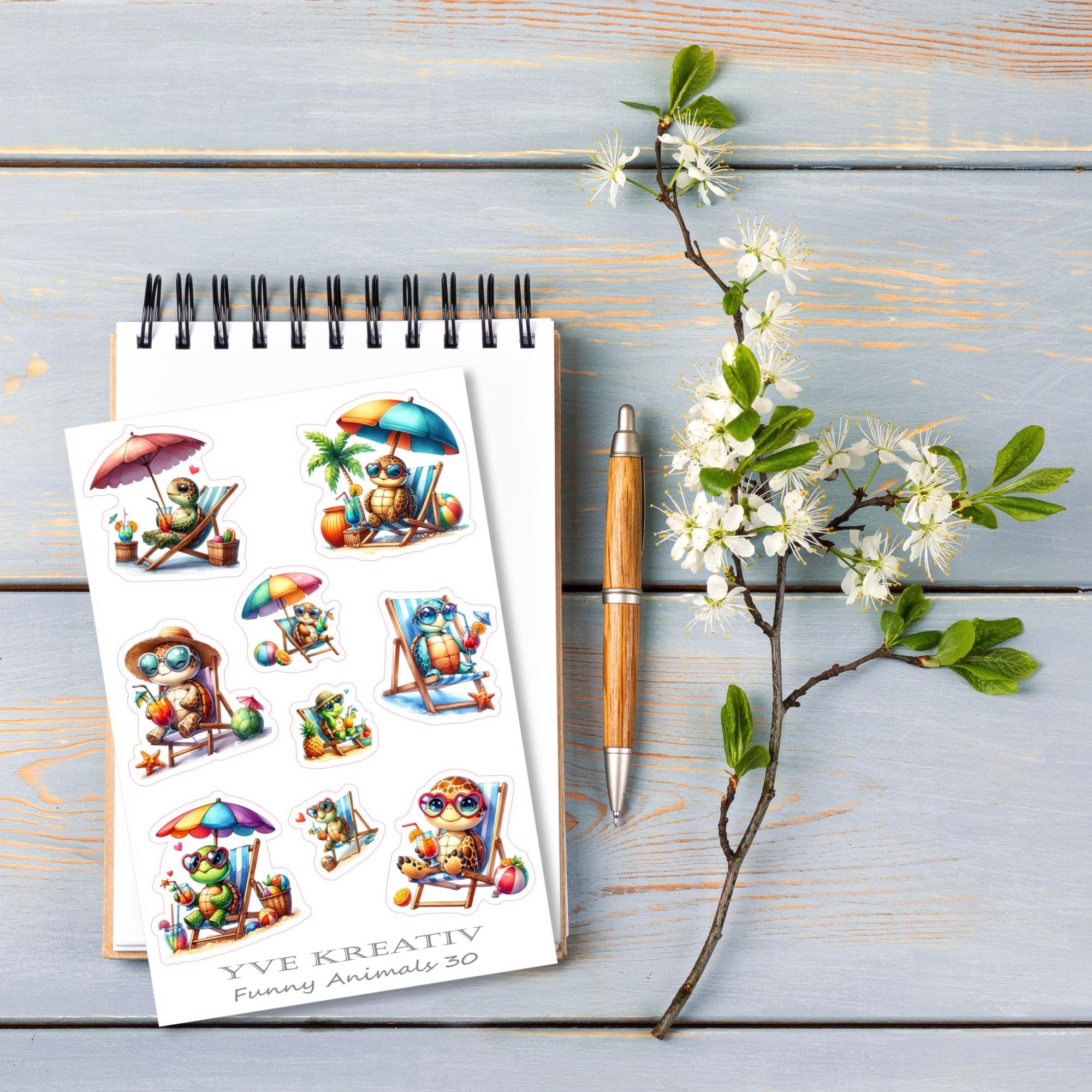 Aufkleber Bogen Sticker Sommer Urlaub Strand Schildkröte Sticker Set, Stickerbogen zur Auswahl in Weiß - Transparent - Matt - Glanz #SBA6 Aufkleber Bogen Sticker Sommer Urlaub Strand Schildkröte Sticker Set, Stickerbogen zur Auswahl in Weiß - Transparent - Matt - Glanz #SBA6