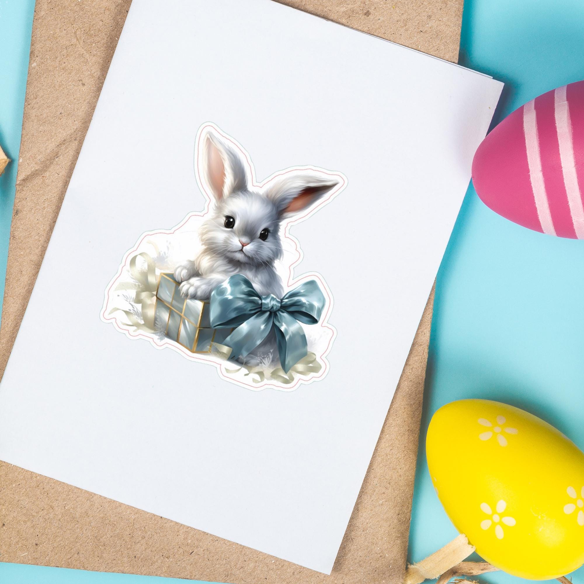 Aufkleber Ostern großer 8 cm Sticker niedliches Häschen Deko Hase Geschenkaufkleber Osterhase - zur Auswahl in Weiß oder Transparent  #SEG8