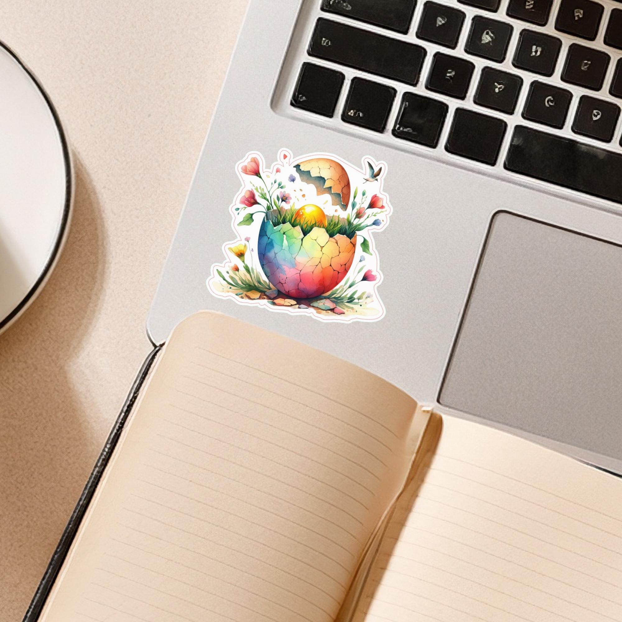 Aufkleber Ostern großer 8 cm Sticker buntes Osterei Deko Osterfest Geschenkaufkleber Dekoei - zur Auswahl in Weiß oder Transparent  #SEG8