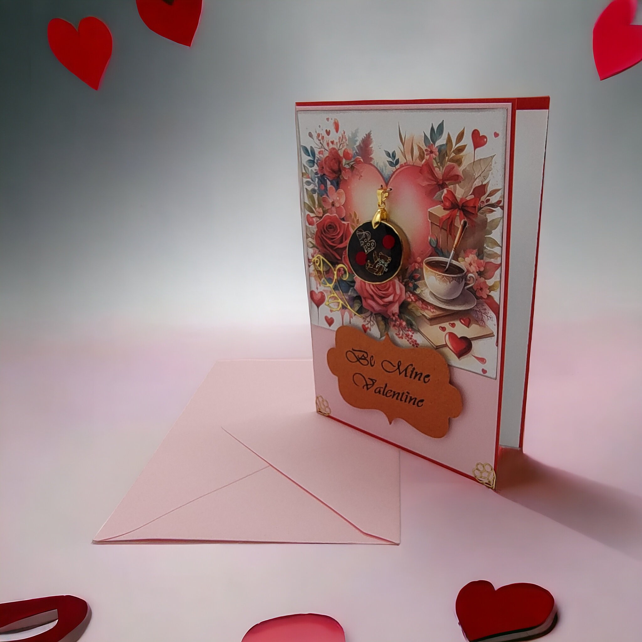 Glückwunschkarte zum Valentinstag mit einem Schmuckanhänger  #1638487799