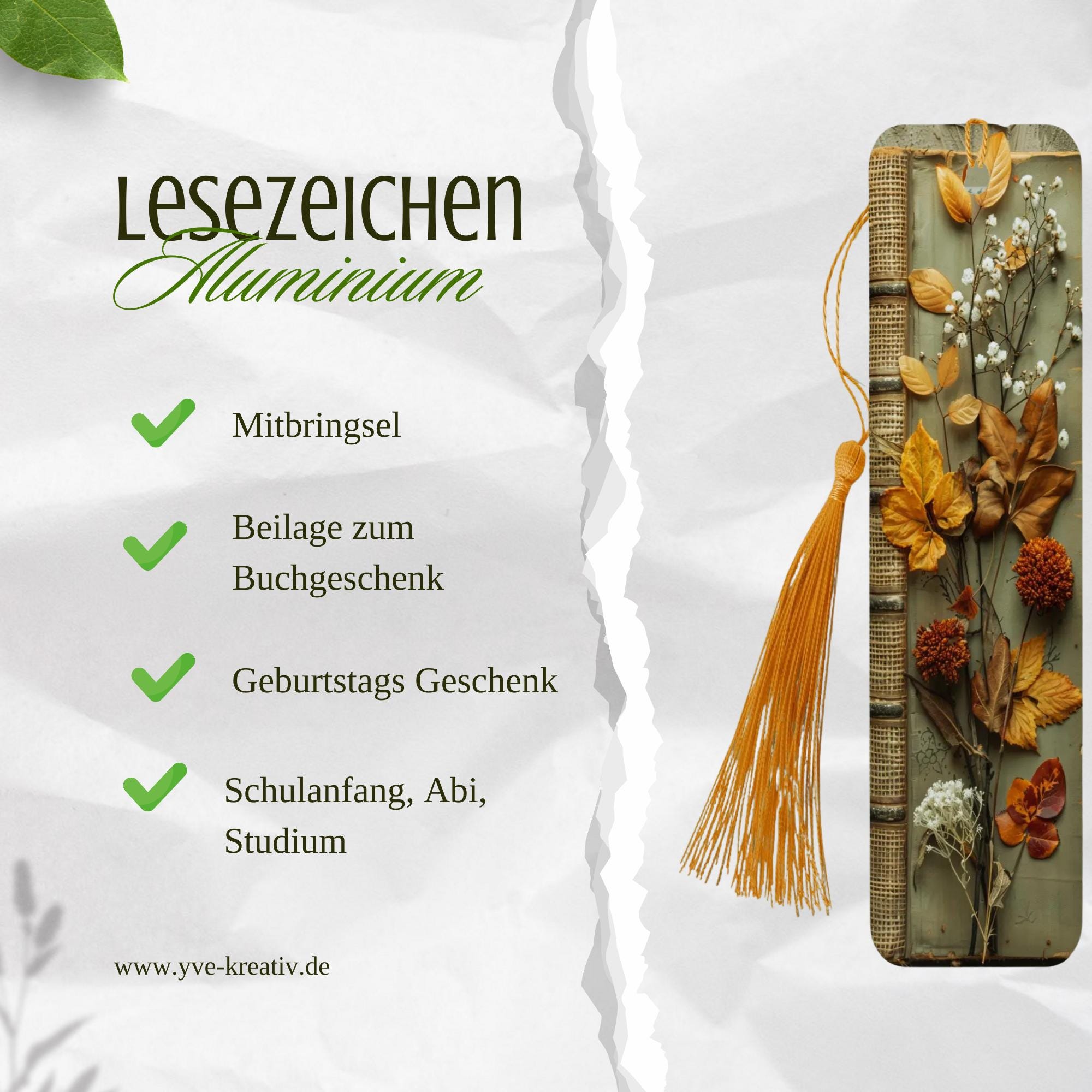 Lesezeichen aus Aluminium Herbstblätter Pilze Geschenk Herbst Mitbringsel Garten Bücherzeichen Bookmark - 2 Motive zur Auswahl  #LEALU