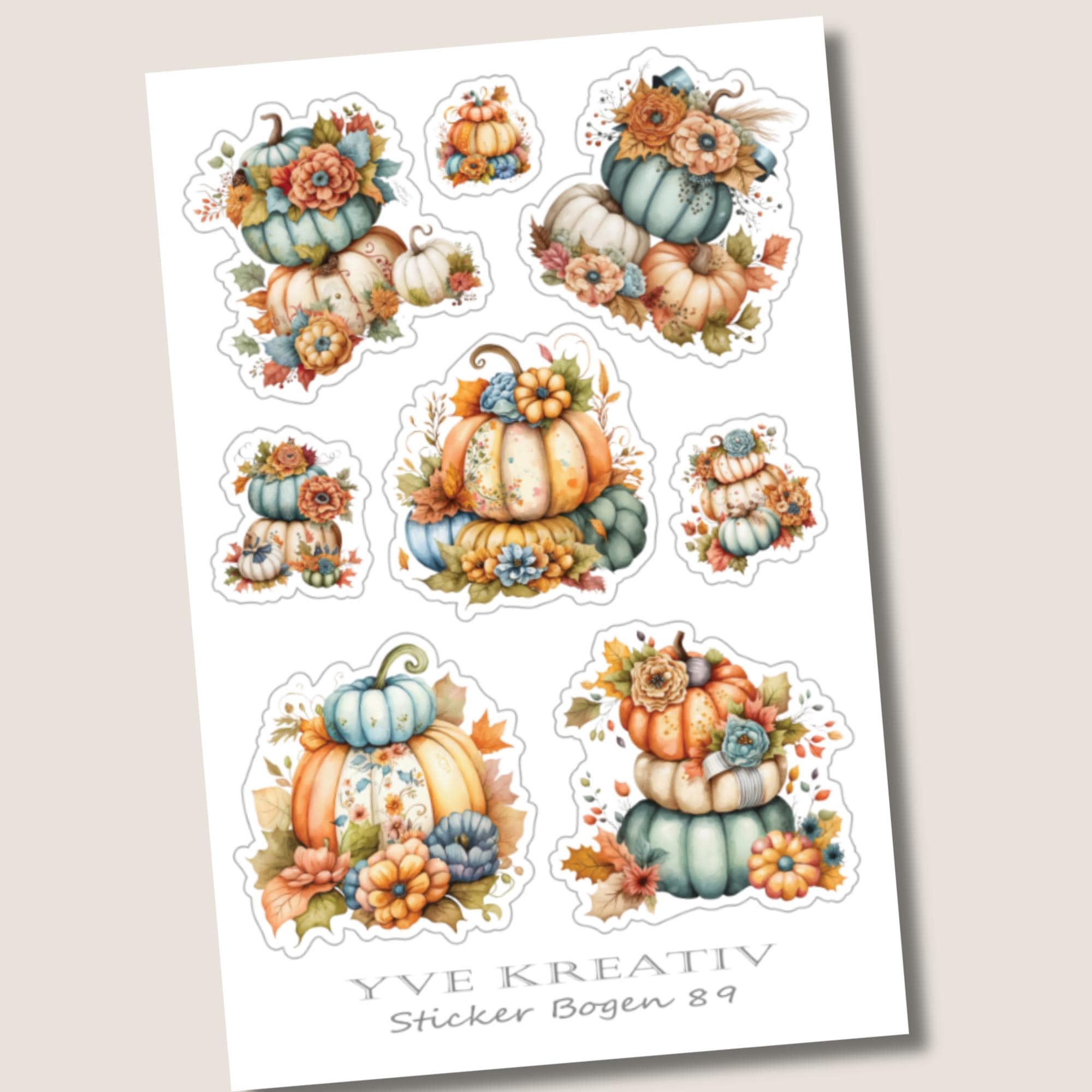 Kürbis Aufkleber Halloween Sticker Herbst Dekoration bunte Kürbisse Stickerbogen zur Auswahl in Weiß - Transparent - Matt - Glanz #SBA6