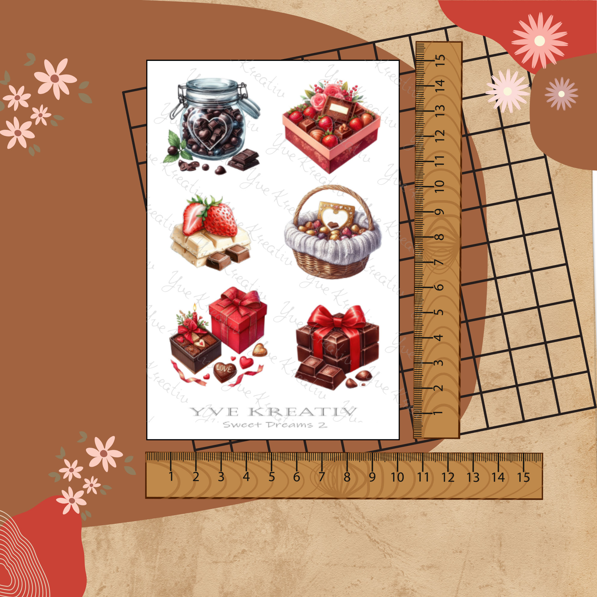 Stickerbogen " Schokolade Erdbeeren Süßigkeiten " | Sticker Set - Aufkleber 3 Bögen zur Auswahl in Weiß - Transparent - Matt - Glanz  #SBA6