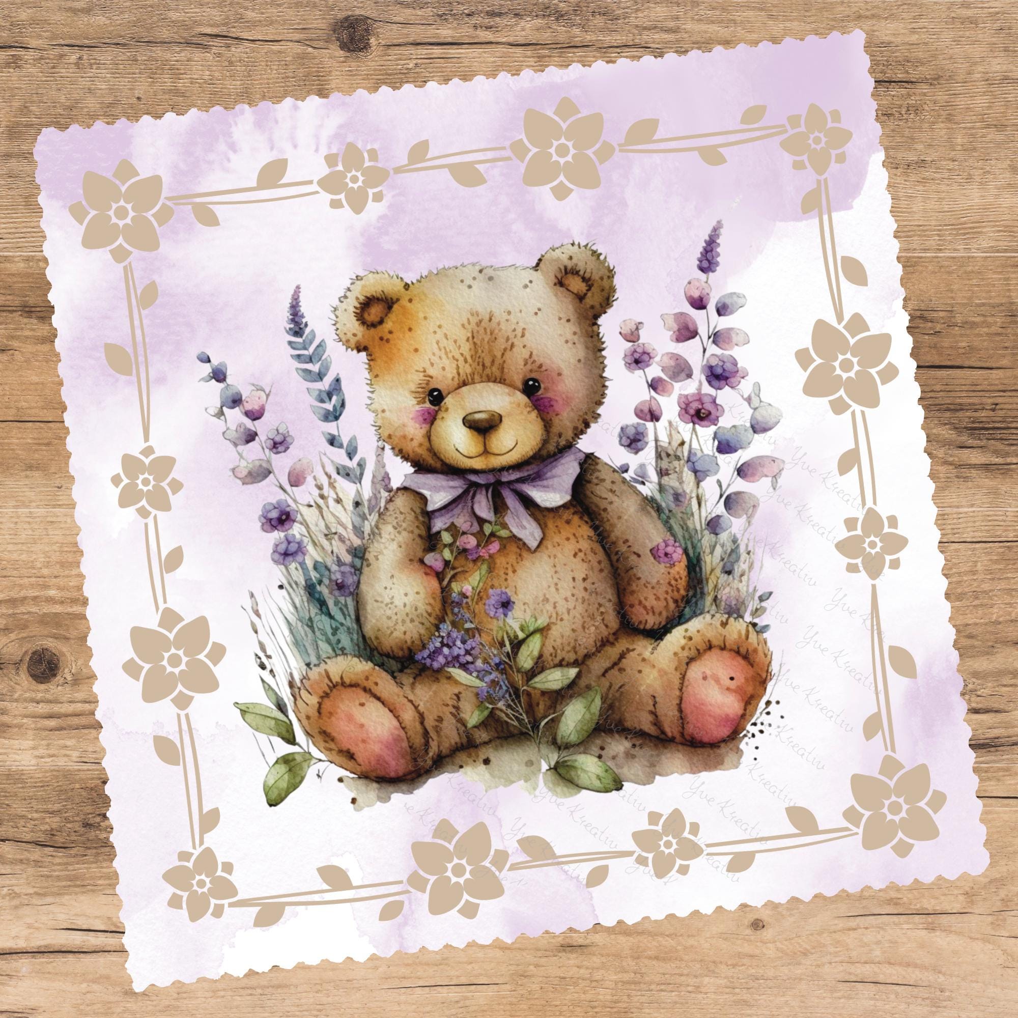 Brillenputztuch Lavendel Bär bedrucktes Mikrofasertuch für Sonnenbrille Display Handy Geschenk Freundin Gutschein Sommer Garten #TI52