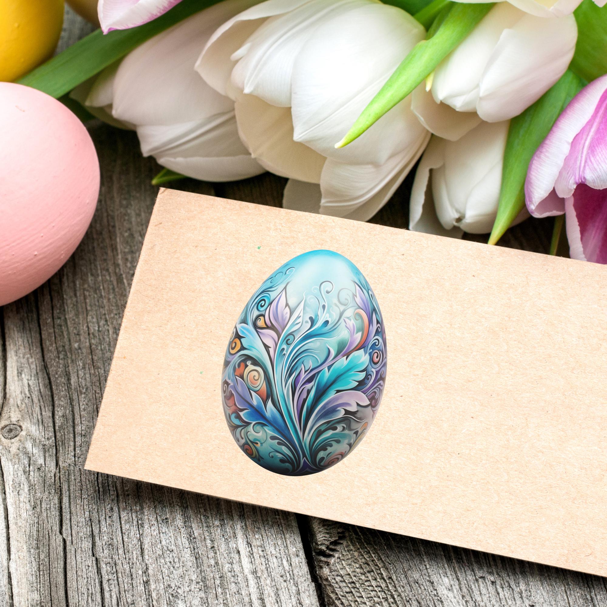 Aufkleber Ostern großer 8 cm Sticker Osterei Deko Osterfest Geschenkaufkleber Dekoei - zur Auswahl in Weiß oder Transparent  #SEG8