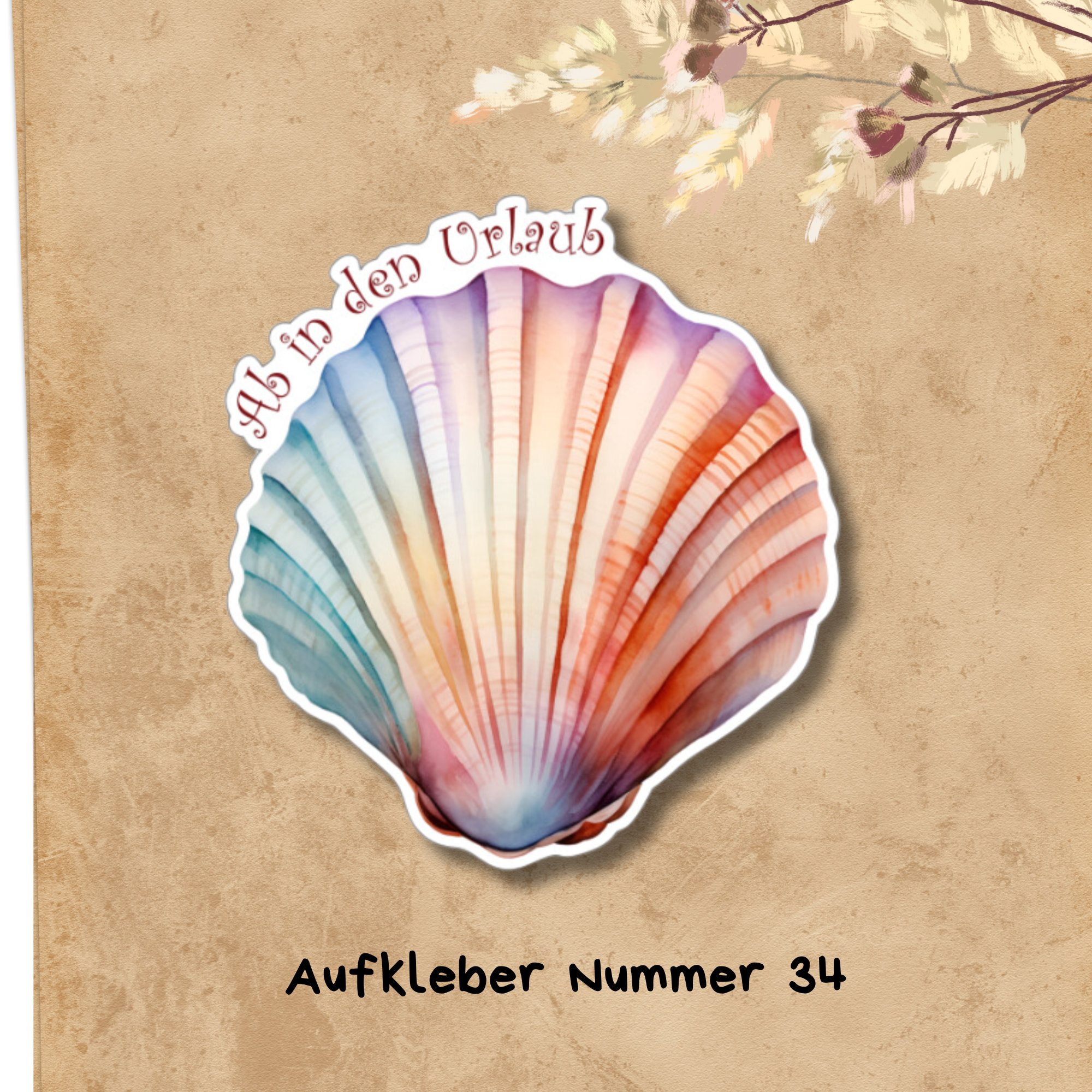Kofferaufkleber, Großer Aufkleber Muschel Seestern, Reiseaufkleber, Sticker, großer Koffersticker in Weiß oder Transparent  #SEG8