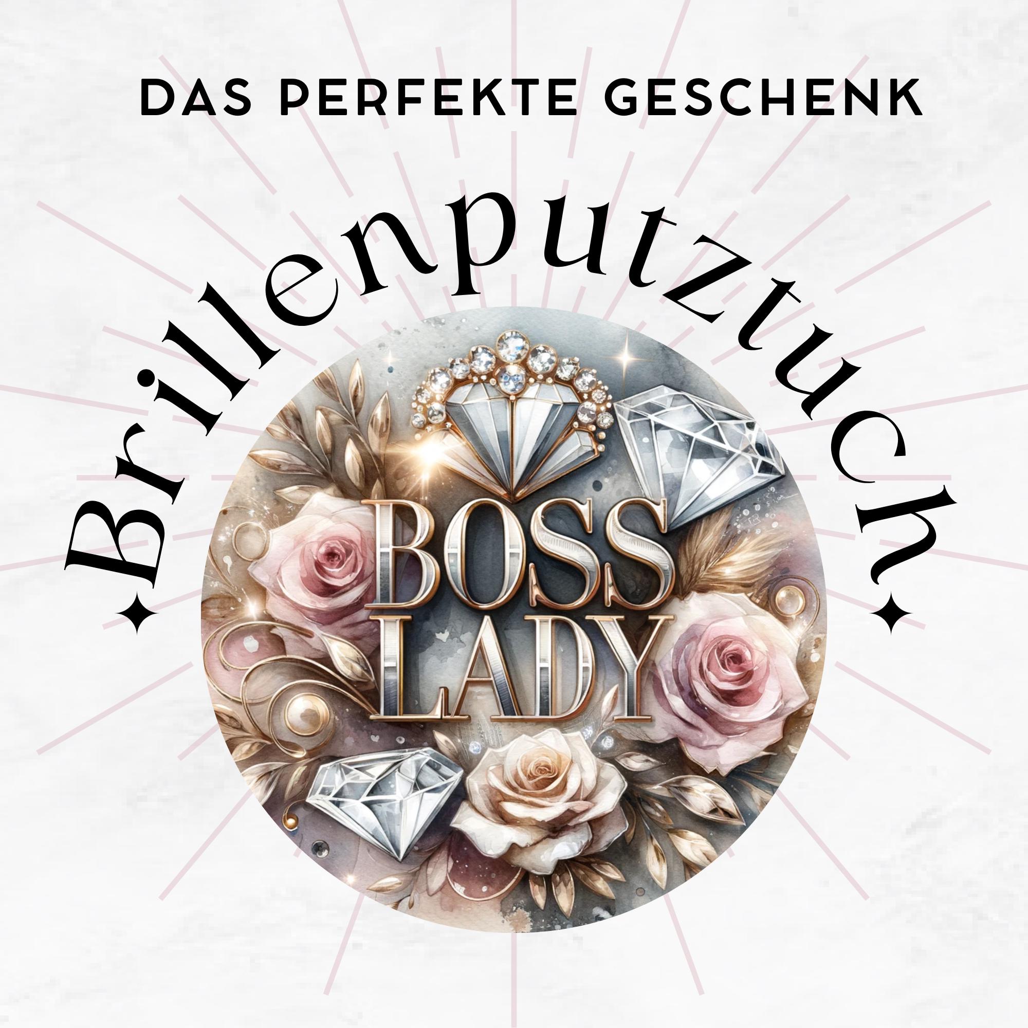 Brillenputztuch Boss Lady bedrucktes Mikrofasertuch für Brille Display Handy Sonnenbrille Größe 15x15 cm oder 20x20 cm #BE18