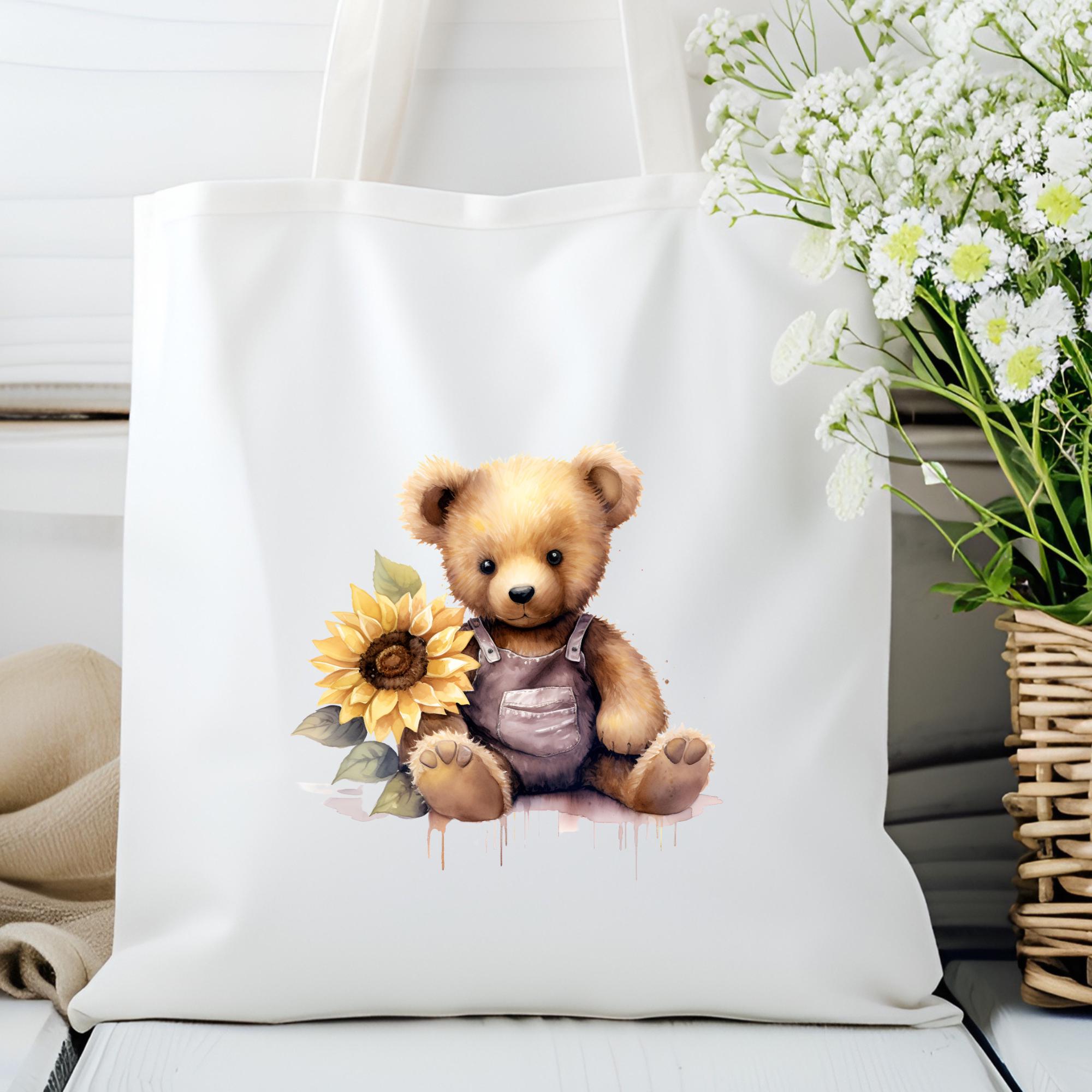 Stofftasche Stoffbeutel Teddy Bär Sonnenblume Einkaufstasche Geschenk Geburtstag Freundin Tasche Sommer Mitbringsel Bärenfreunde #STSUB