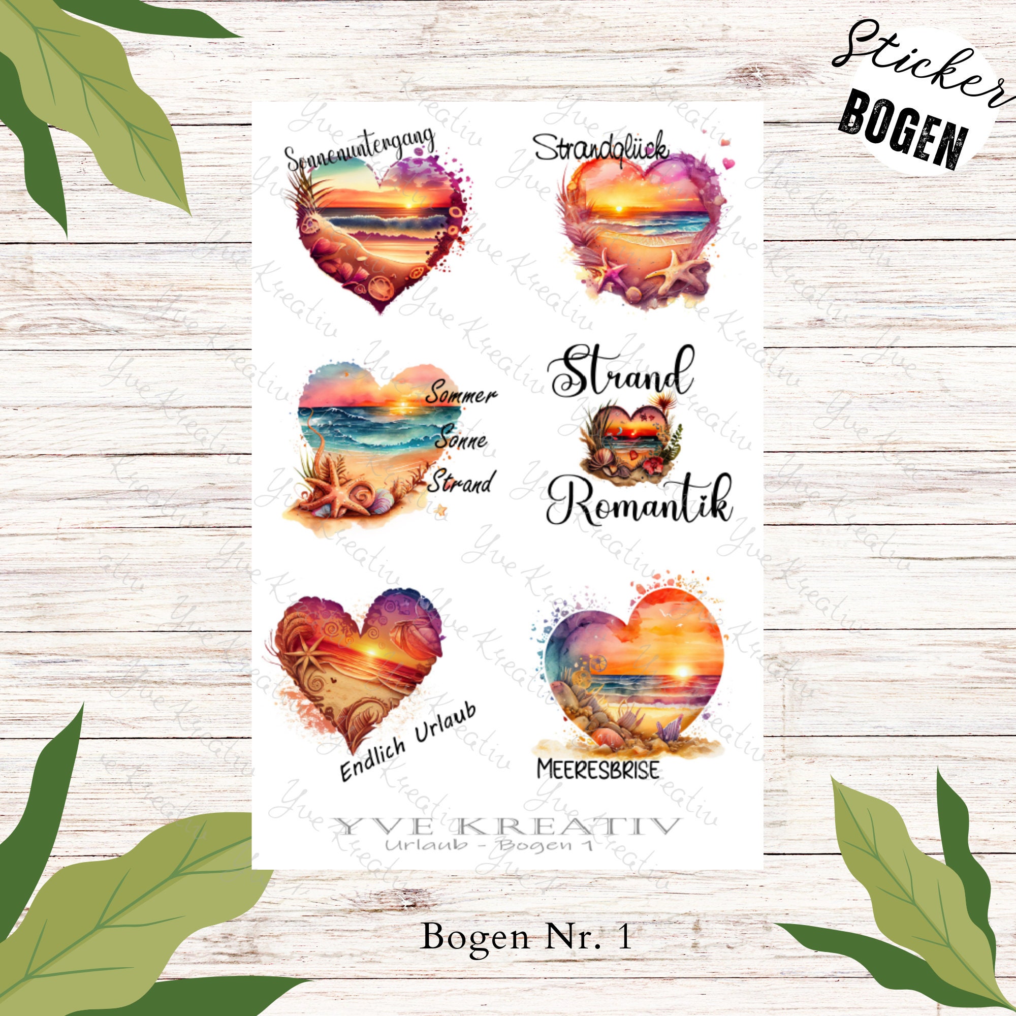Sticker Bogen - Urlaubs Liebe | Sticker Set - Journal Sticker - Aufkleber in Weiß oder Transparent