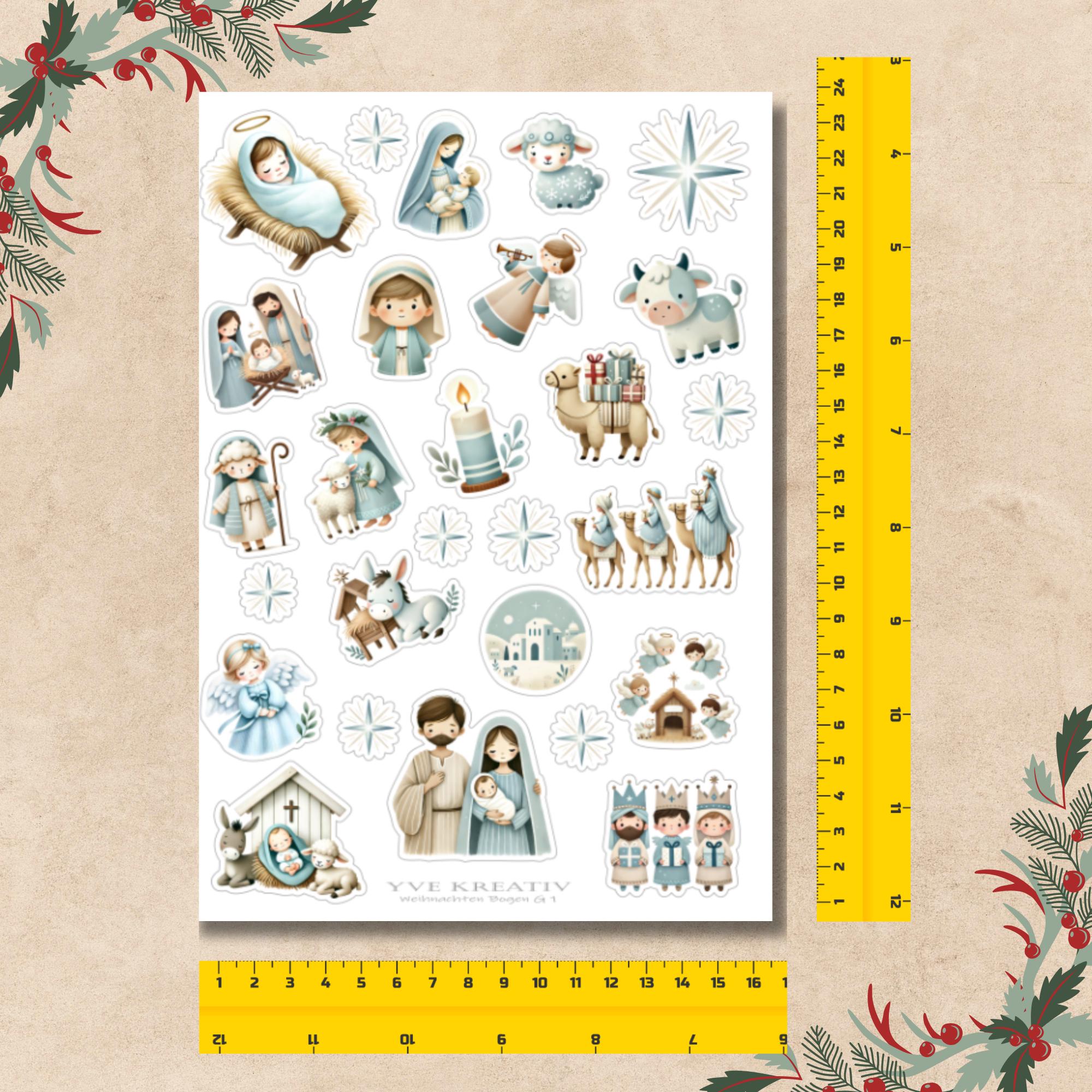 Weihnachtsaufkleber Stickerbogen 16x24 cm "Weihnachten Krippe" |  Aufkleber Sticker zur Auswahl in Weiß - Transparent - Matt - Glanz  #SBA5