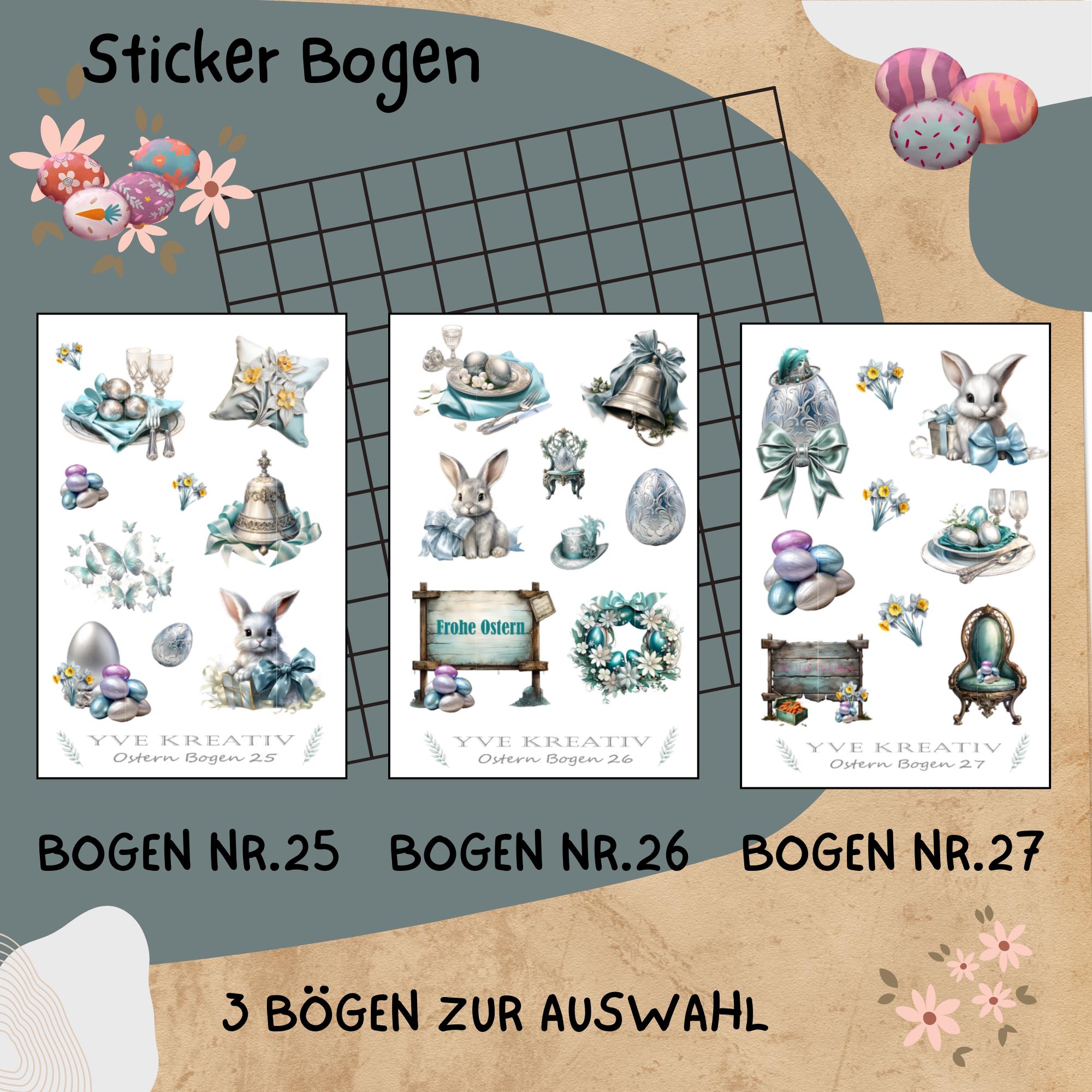 Sticker Bogen " Ostern " | Sticker Set - Aufkleber 3 Stickerbogen zur Auswahl in Weiß - Transparent - Matt - Glanz #SBA6