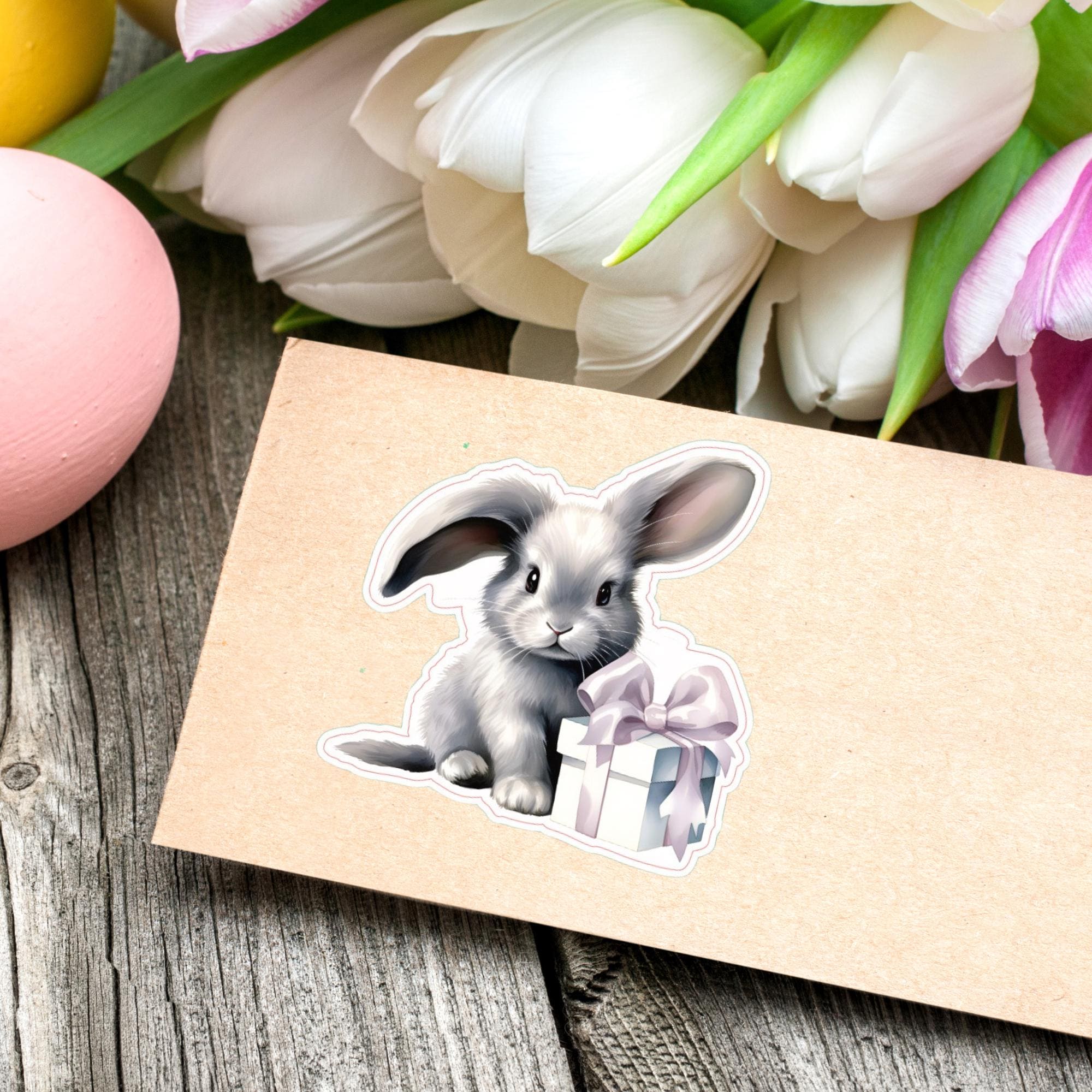 Aufkleber Ostern großer 8 cm Sticker niedliches Häschen Deko Hase Geschenkaufkleber Osterhase - zur Auswahl in Weiß oder Transparent  #SEG8