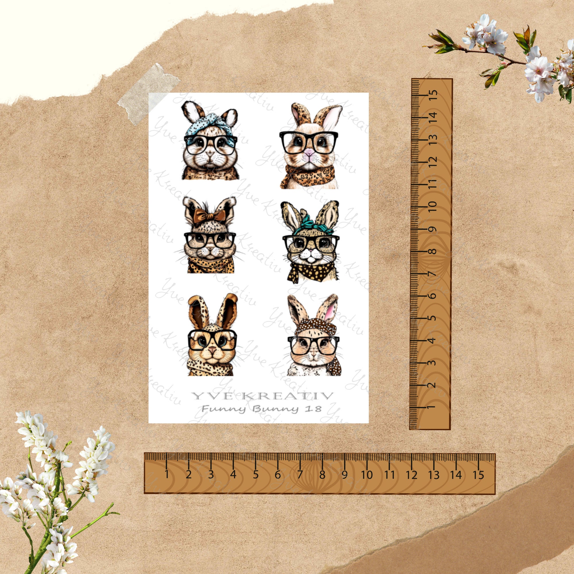 Aufkleber, Sticker Bogen, Hasen, Funny Bunny| Sticker Set - 3 Stickerbogen zur Auswahl in Weiß - Transparent - Matt - Glanz  #SBA6