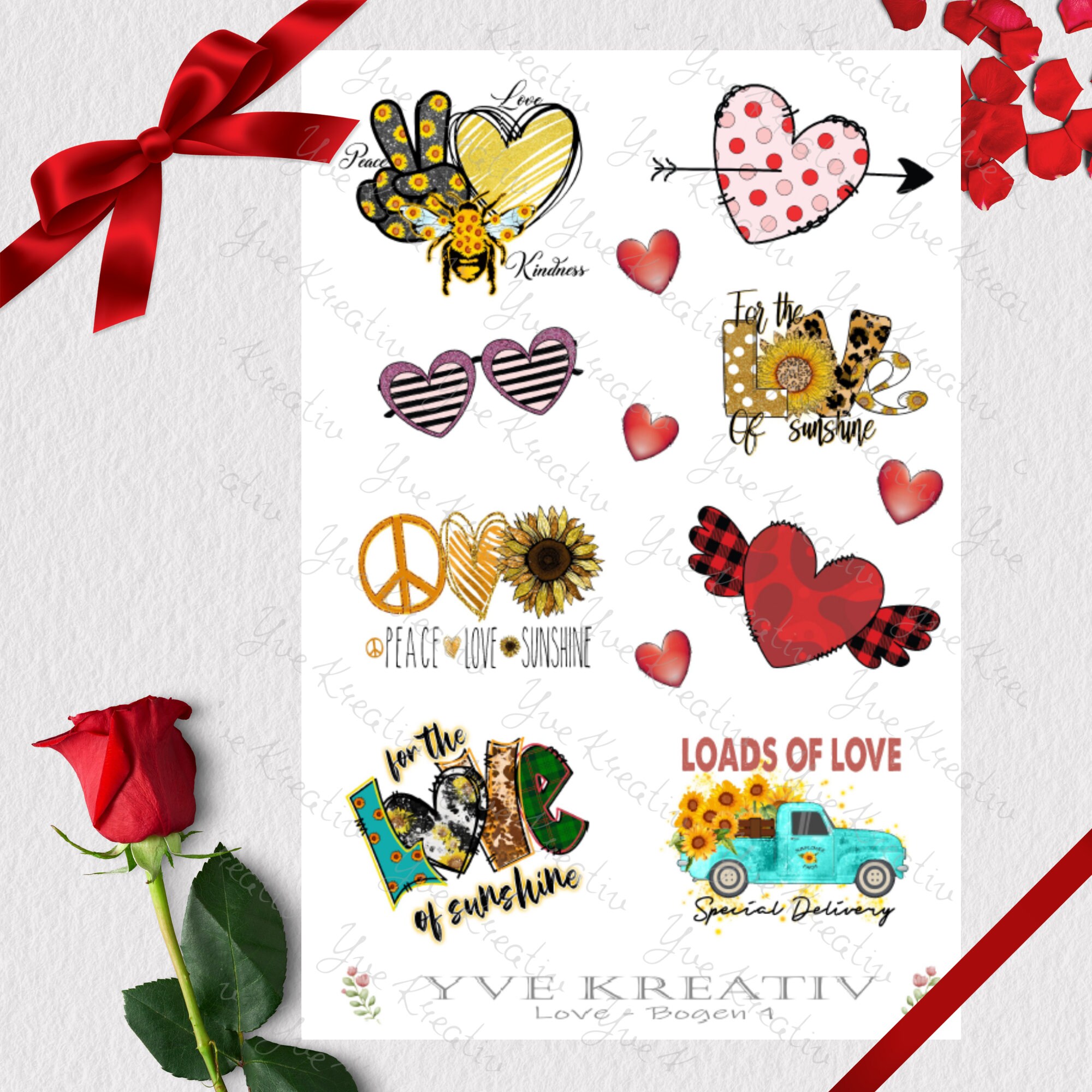 Sticker Bogen - Love | Sticker Set - Journal Sticker - Aufkleber in Weiß oder Transparent